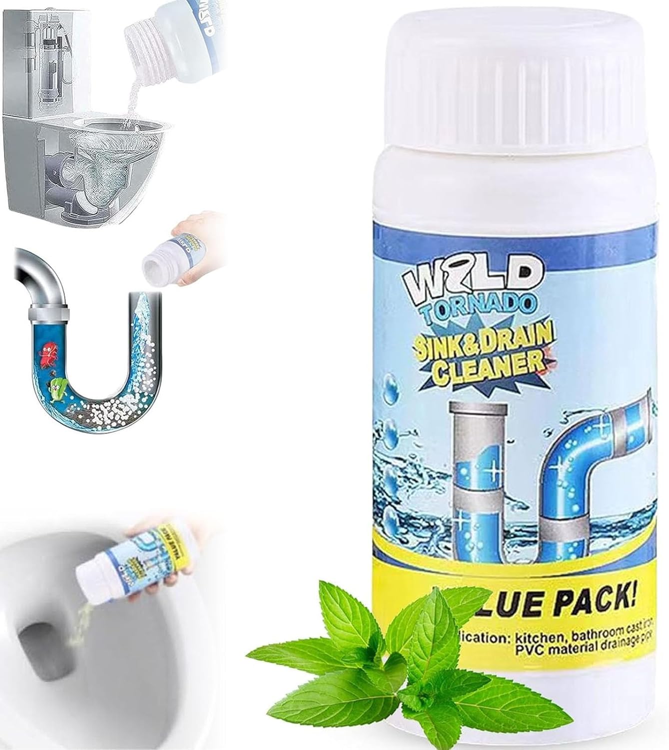 Acssart Drain Cleaner, Acssart Sink and Drain Cleaner, Acssart Foam Cleaner, Wild Drain Cleaner, Sink Drain Cleaner Fast Powerful Pipeline Dredging Agent for Bathroom Kitchen Toilet Pipe (1 Set)