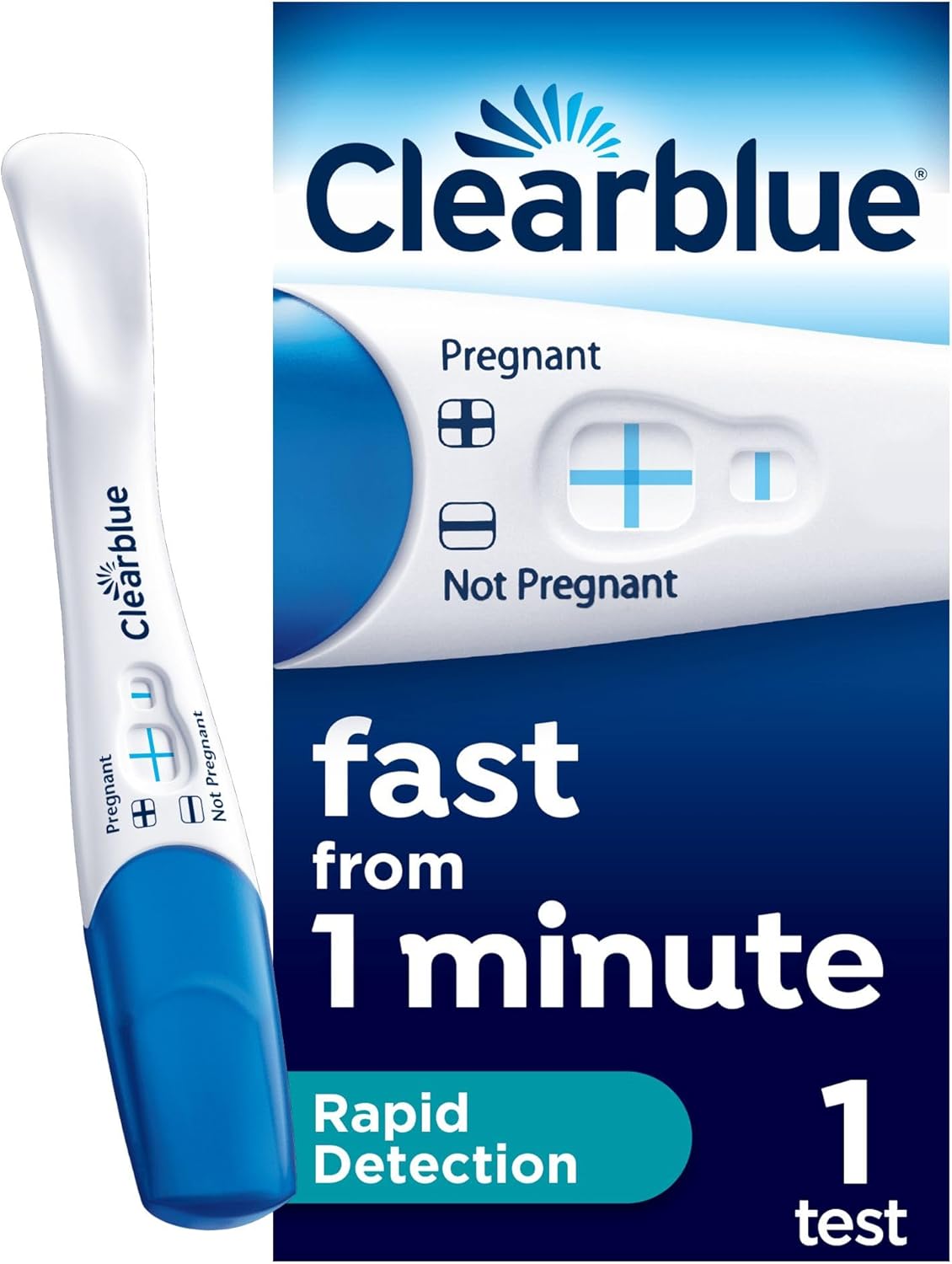 Clearblue Pregnancy Test, Rapid Detection, Result As Fast As 1 Minute, 1 Test, Easy At Home Testing, Packaging May Vary