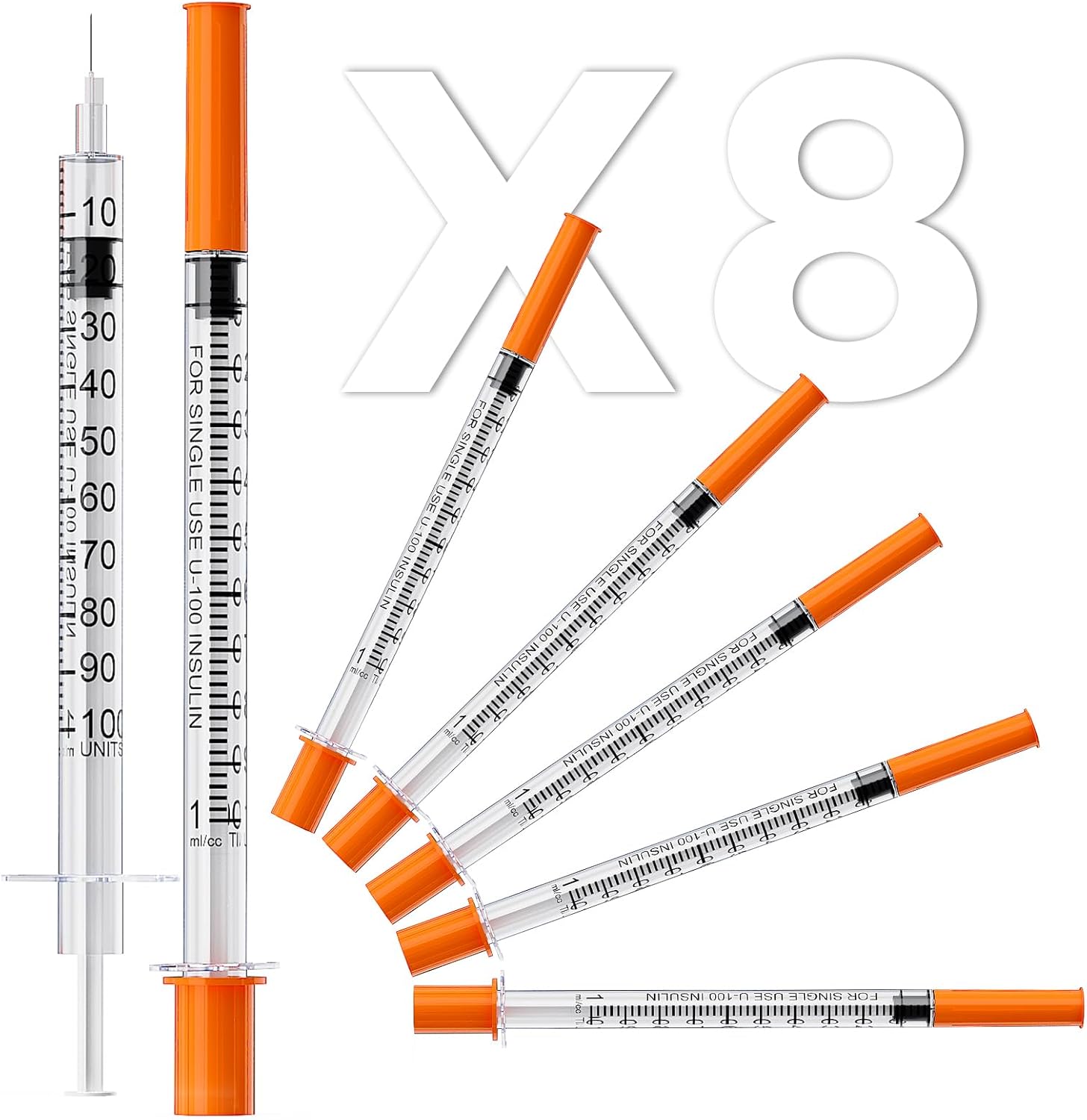 Insulin Syringe U-100 | 1ml/cc with 30G 5/16'' (8mm) Needle, 8 Pcs Individual Packaging