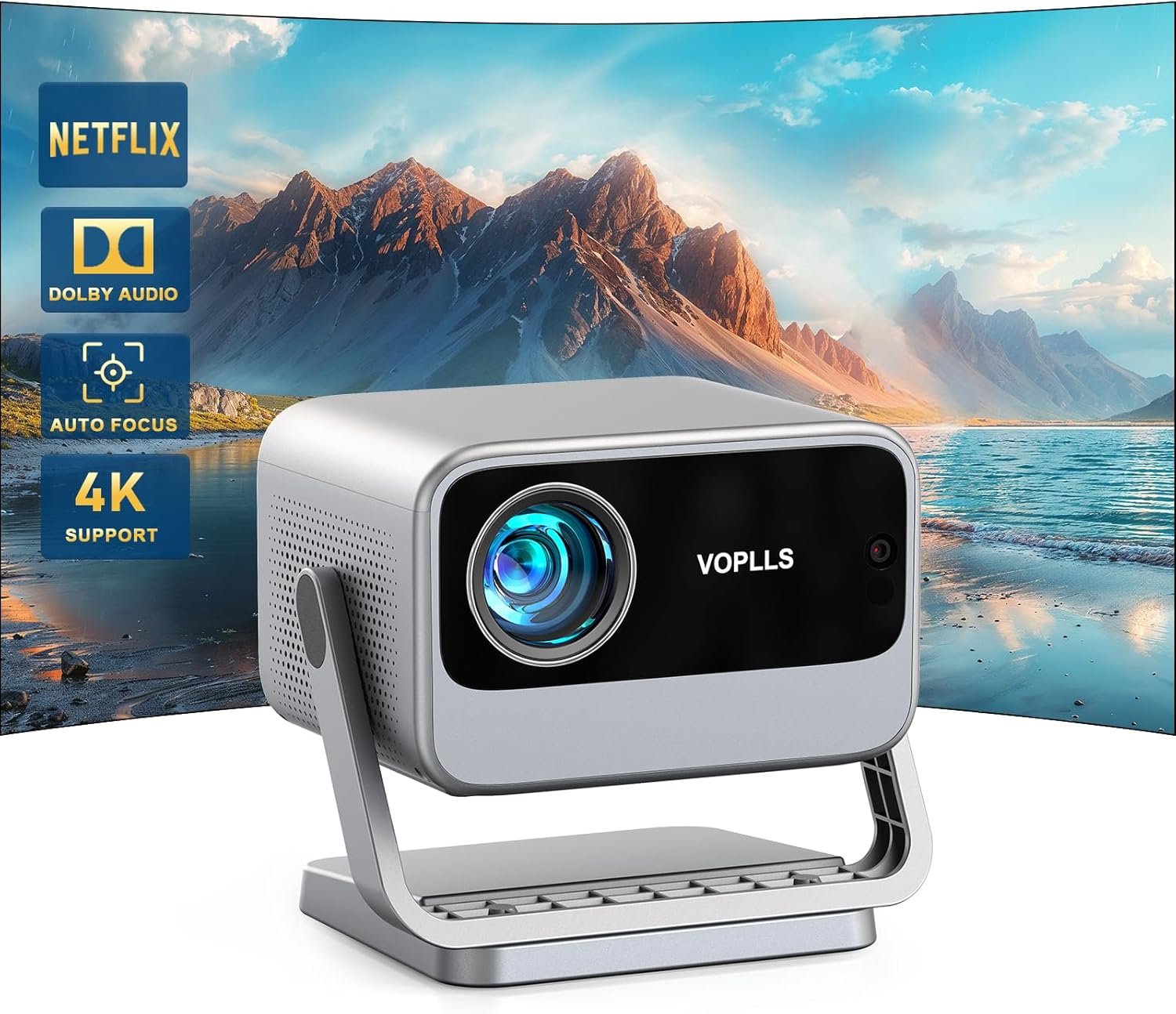 【Netflix Officially & Dolby Audio】Smart 4K Projector, Auto Focus & Keystone, VOPLLS 700 ANSI Full HD 1080P WiFi 6 Bluetooth Portable Projector, 60Hz Home Cinema Projectors for iOS/Android/Outdoor