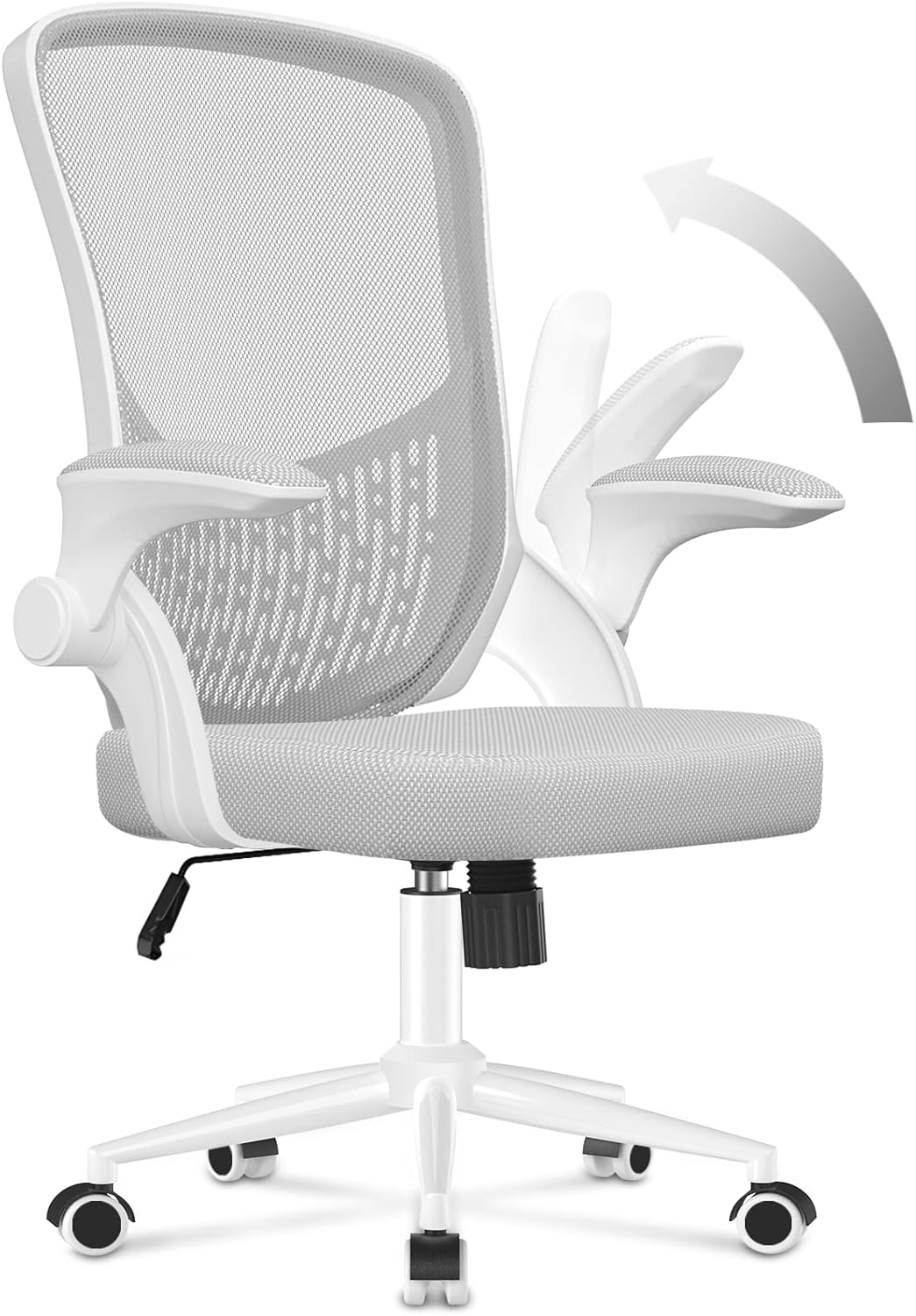 naspaluro Computer Desk Chair, Ergonomic Office Chairs with Flip-up Armrests, Mid-Back Mesh Chairs with Lumbar Support, Home Office Chair-Gray Chair
