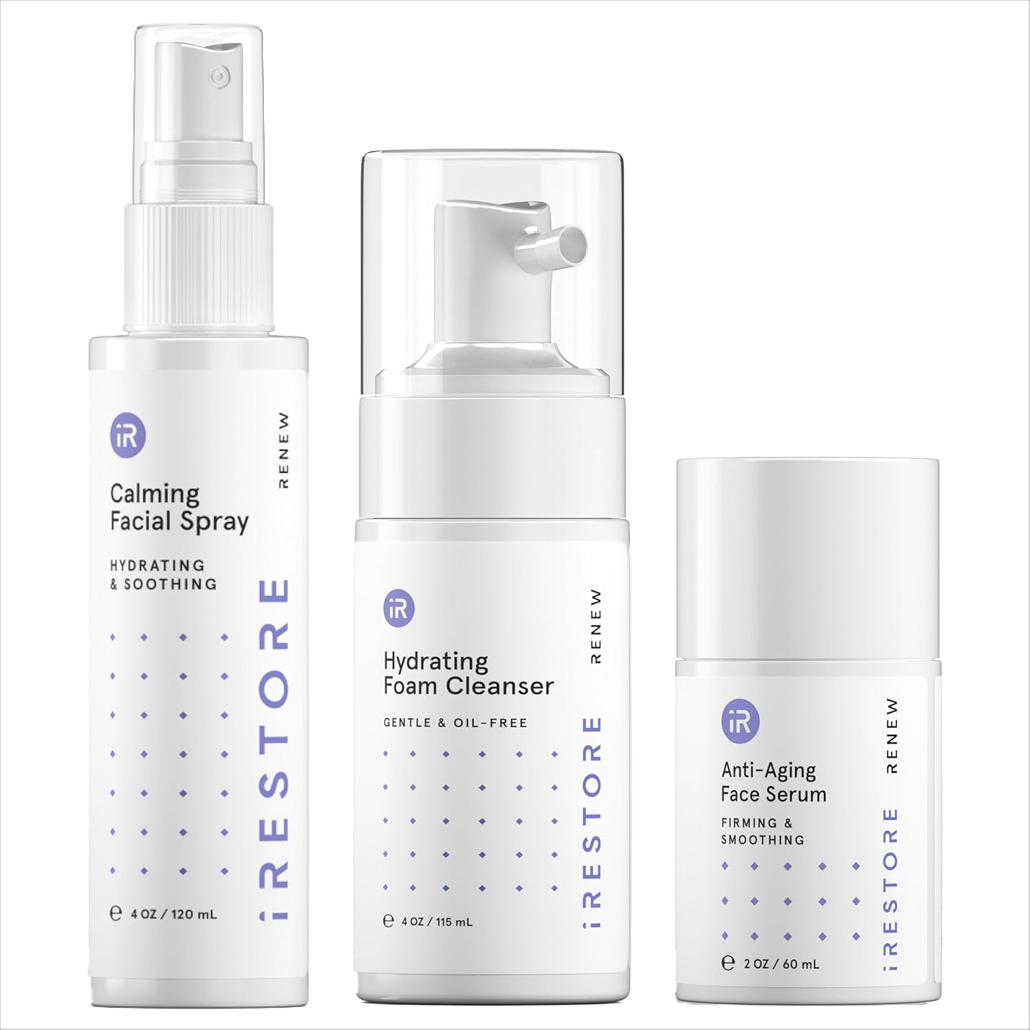 iRESTORE 3-Step Skincare Set Red Light Therapy Essentials Kit, Renew Trio Includes Hydrating Cleanser + Facial Spray + Anti-Aging Face Serum Works Best with iRESTORE Red Light Therapy Mask