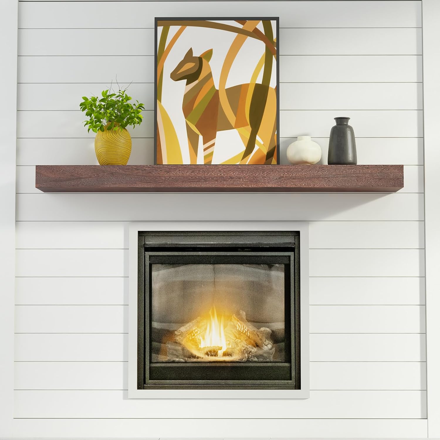 60 Inch Solid Wood Fireplace Mantel Shelf | Modern Farmhouse Floating Shelf with Hidden Brackets for Living Room TV, Water-Resistant Finish in Rustic Brown