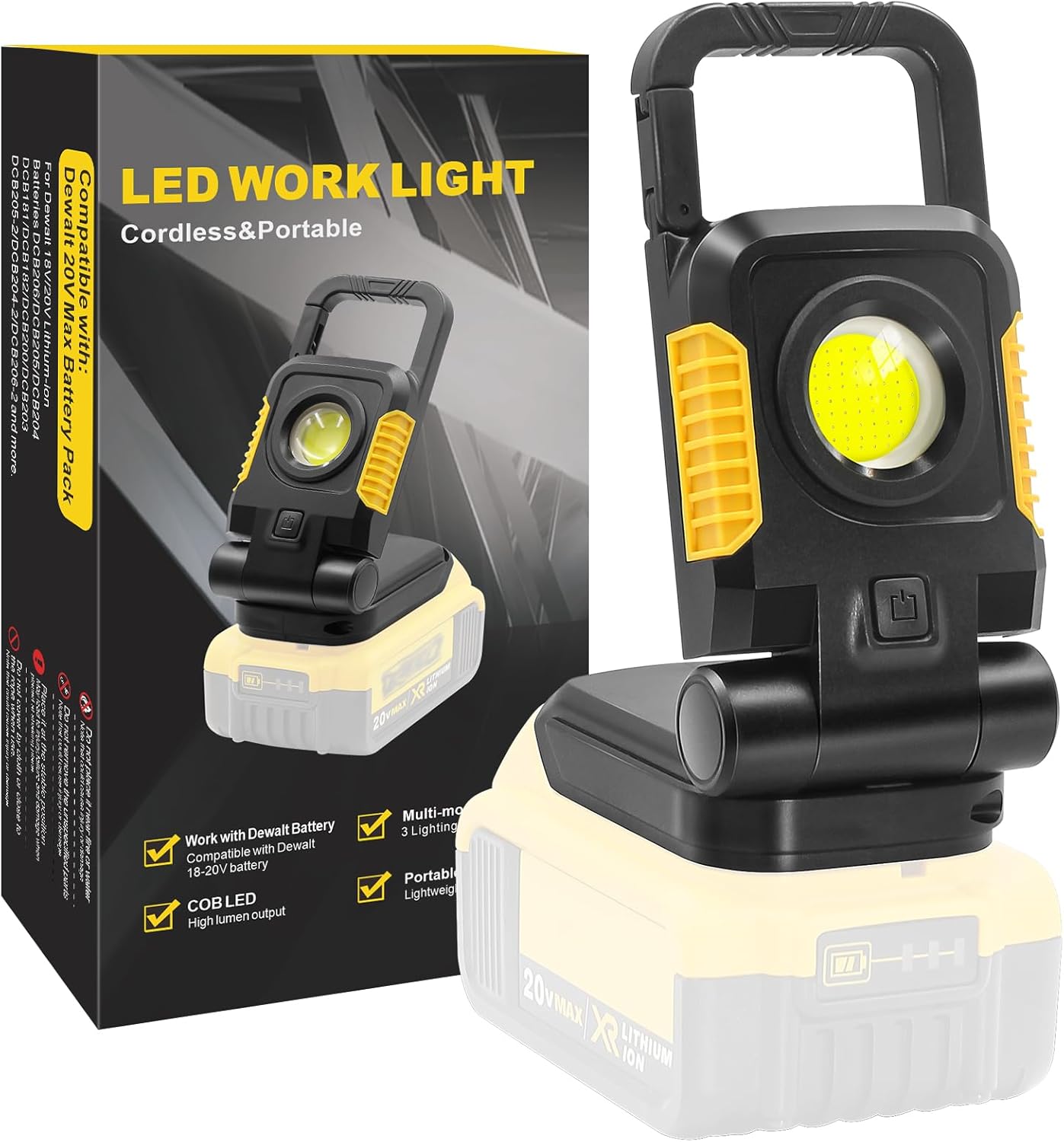 SYLSTAR Cordless Work Light for Dewalt 18V Li-ion Battery,25W Portable LED Work Light with 3 Light Modes and Upgraded Low Voltage Protection (Battery Not Included) [Energy Class F]