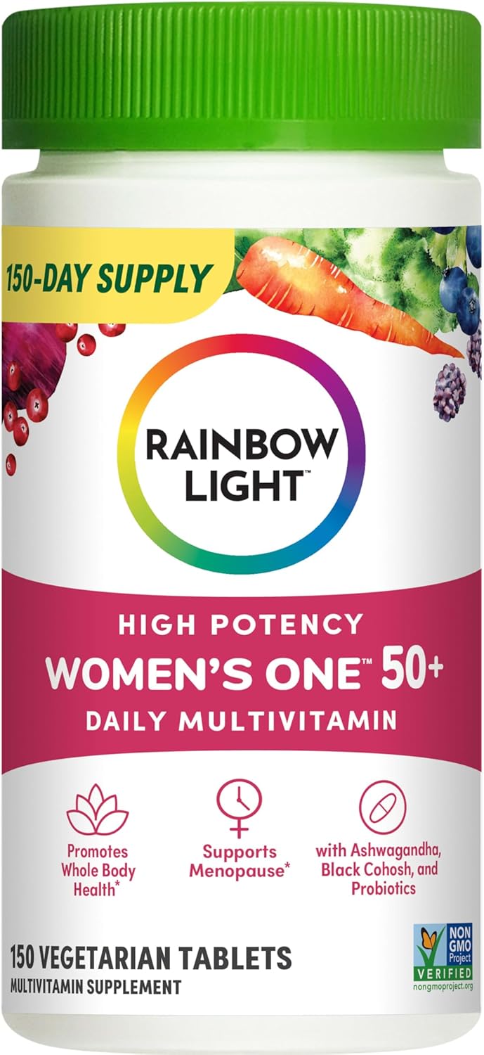 Rainbow Light Multivitamin for Women 50+, Vitamin C, D & Zinc, Probiotics, Women’s One 50+ Multivitamin Provides High Potency Immune Support, Non-GMO, Vegetarian, 150 Tablets