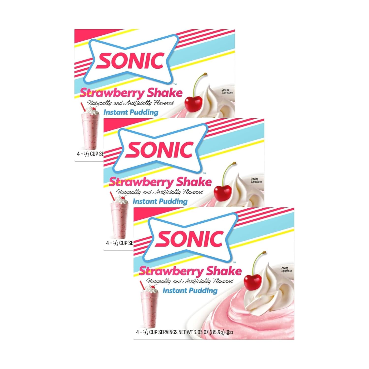 Sonic Instant Pudding, Strawberry Shake, 3.03 OZ (Pack of 3)