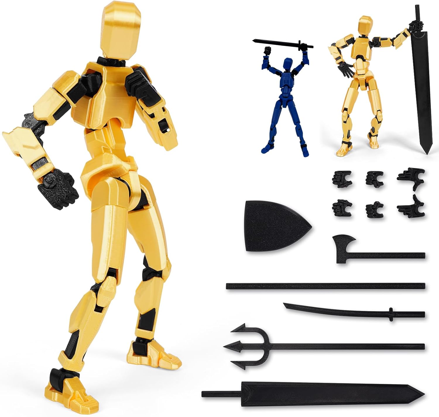 Starnearby Titan 13 Action Figure, T13 Action Figure 20cm Assembly Completed Dummy 13 3D Printed Body Movable Lucky 13 Action Figure 6 Weapons Set 3 Hands Sets Present for Kids Adults (20CM Gold)