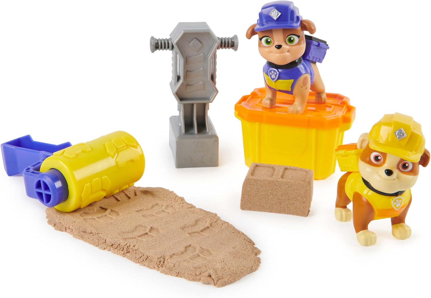 Rubble & Crew, Rubble and Mix Action Figures Set, with 85.05g of Kinetic Build-It Sand and 2 Handheld Building Toys, Kids’ Toys for ages 3 and up