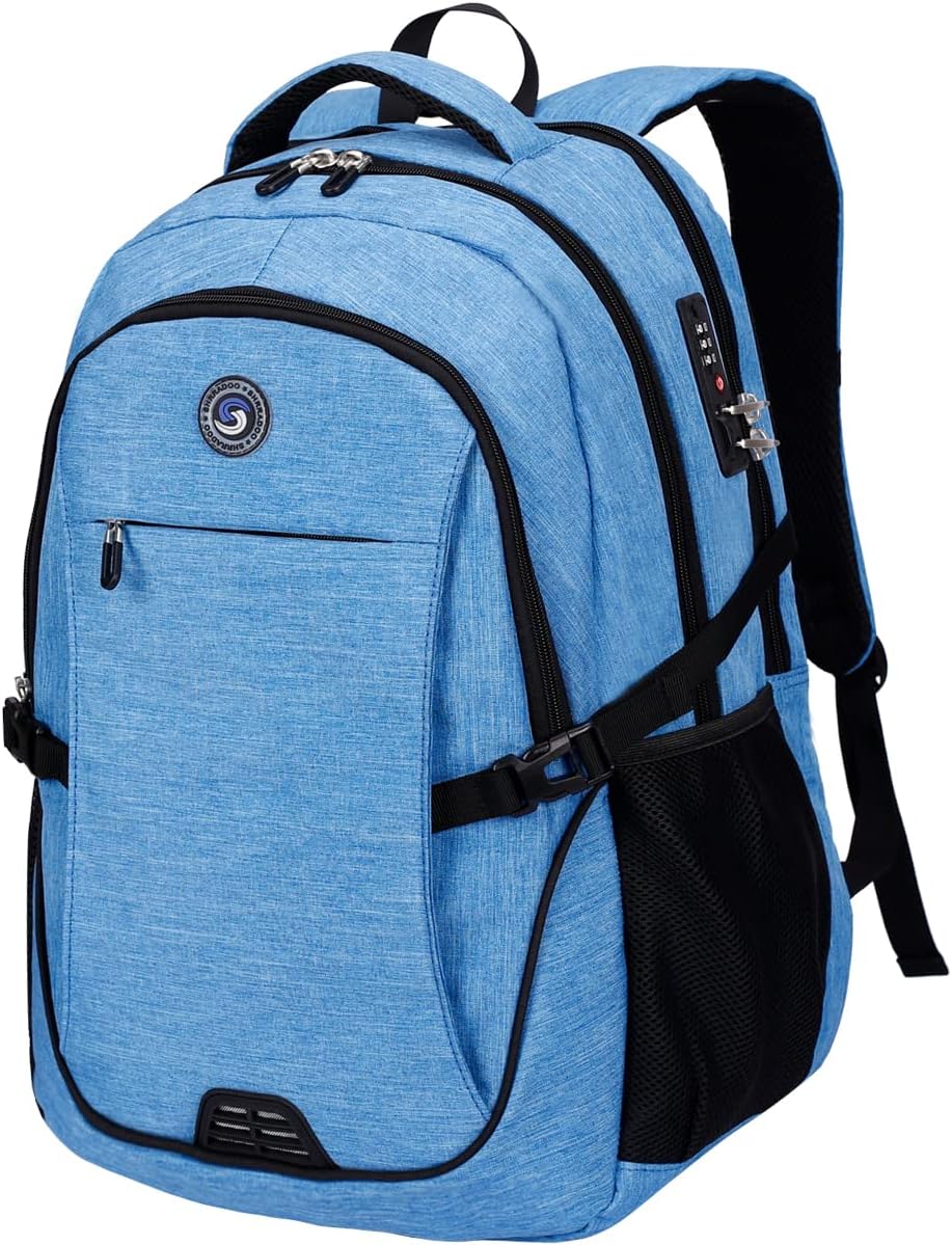 SHRRADOO Anti Theft Laptop Backpack Travel Backpacks with usb Charging Port for Women Men College Backpack Computer Bag Fits 17 Inch Laptop,Sky Blue