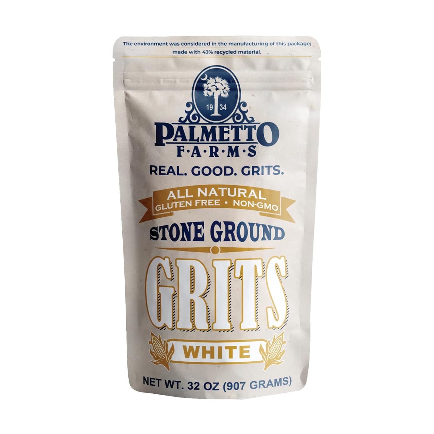 PALMETTO FARMS Stone Ground White Grits, 32 OZ