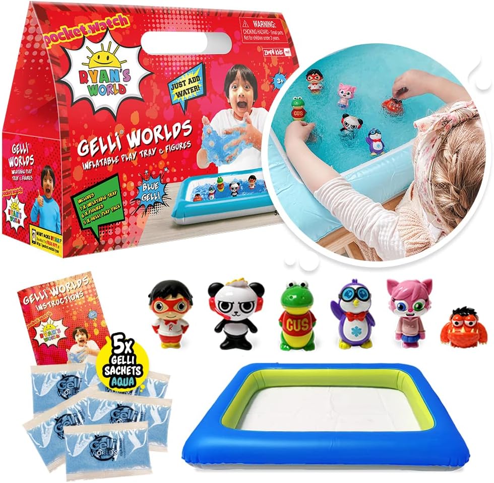 Zimpli Kids - Ryan's World Gelli Worlds, 5 Use Pack, 6 x Ryan's World Figures, Inflatable Tray, Children's Imaginative Playset for Boys and Girls, Birthday Sensory Kit, Pretend Play Toy
