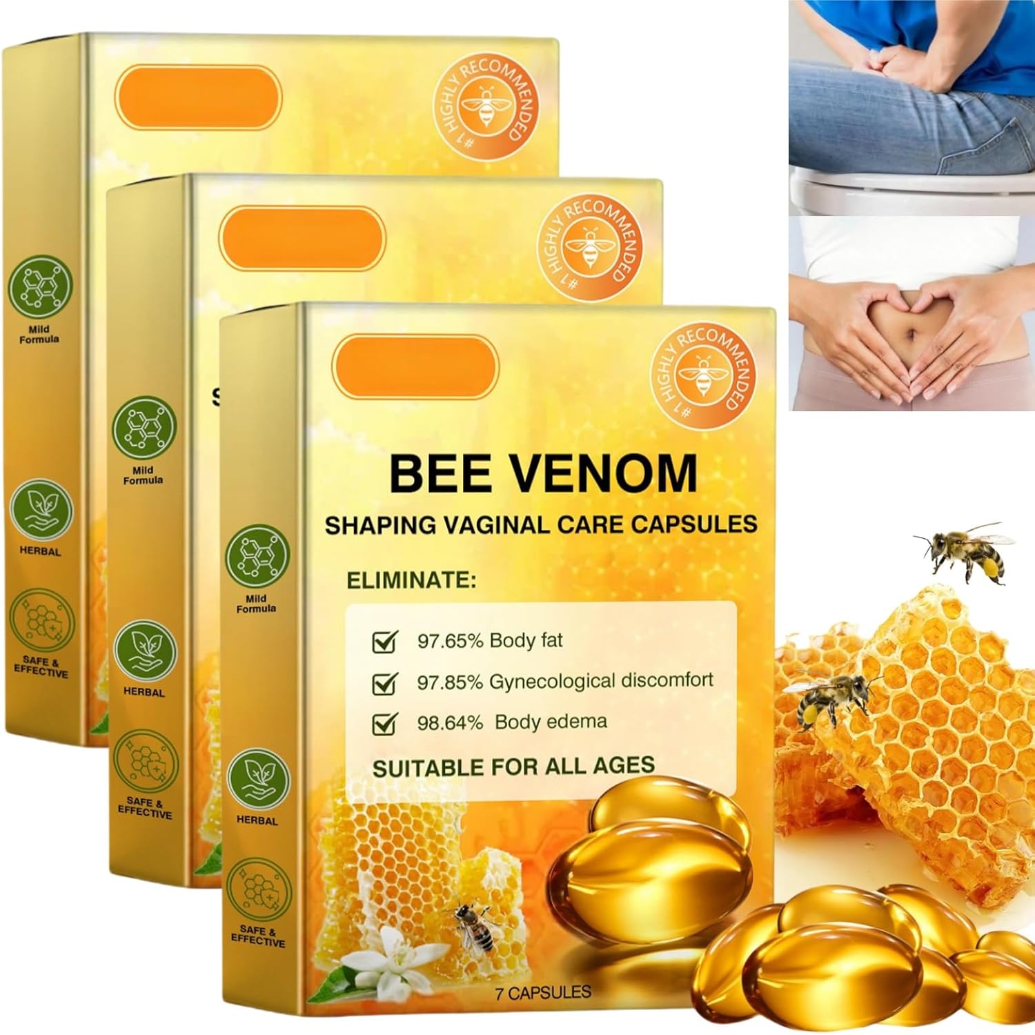 7*3Pcs Bee Venom Repair Vag/inal Capsules,Bee Venom Capsules,Bee Venom Femi/nine Repair Ti/ghten Capsules,Vag/inal Tigh/tening Products for Woman,Firming and Care Vag/Ina,Bee Venom Vag/inal Capsules