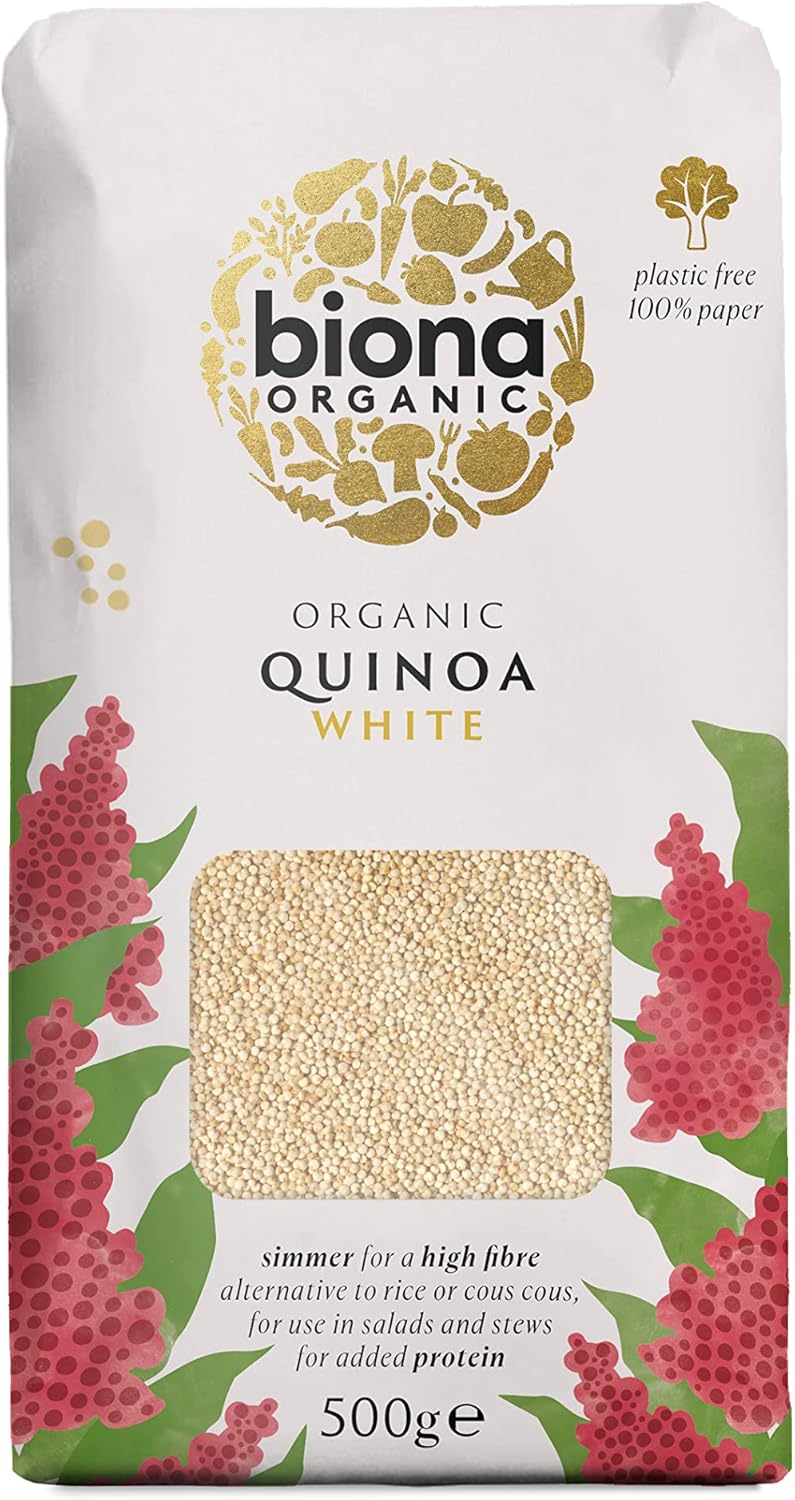 Biona Organic White Quinoa, 500g - Organically Grown Without GMOs -Wheat-free Alternative - Naturally Vegan & High in Fibre - Sustainable 100% Recyclable Paper Packaging -For Salads, Stews and Cooking