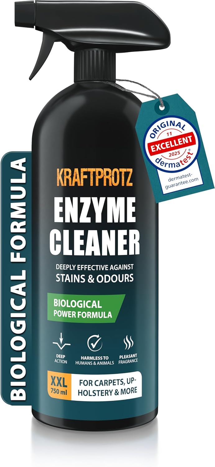 Enzyme Cleaner 750 ml – KRAFTPROTZ biological deep-cleaner for stains & odours – pore-deep cleaning & gentle formula – effective on carpets, upholstery, mattresses, car interiors & household surfaces