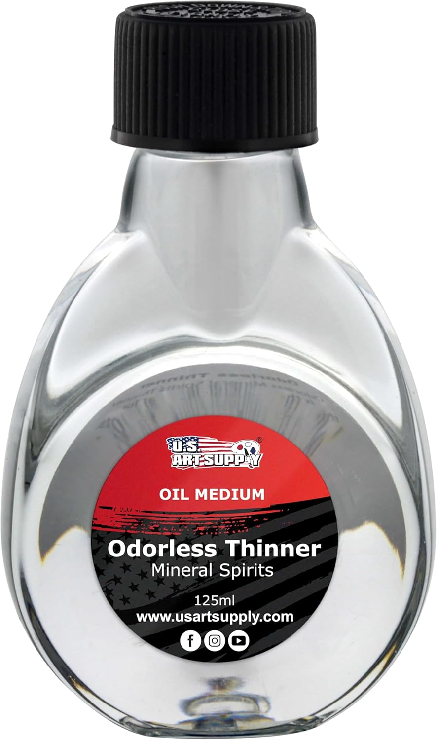 U.S. Art Supply Odorless Mineral Spirits 4.2oz (125ml) Highly Refined Solvent, Thinner for Oil Mediums