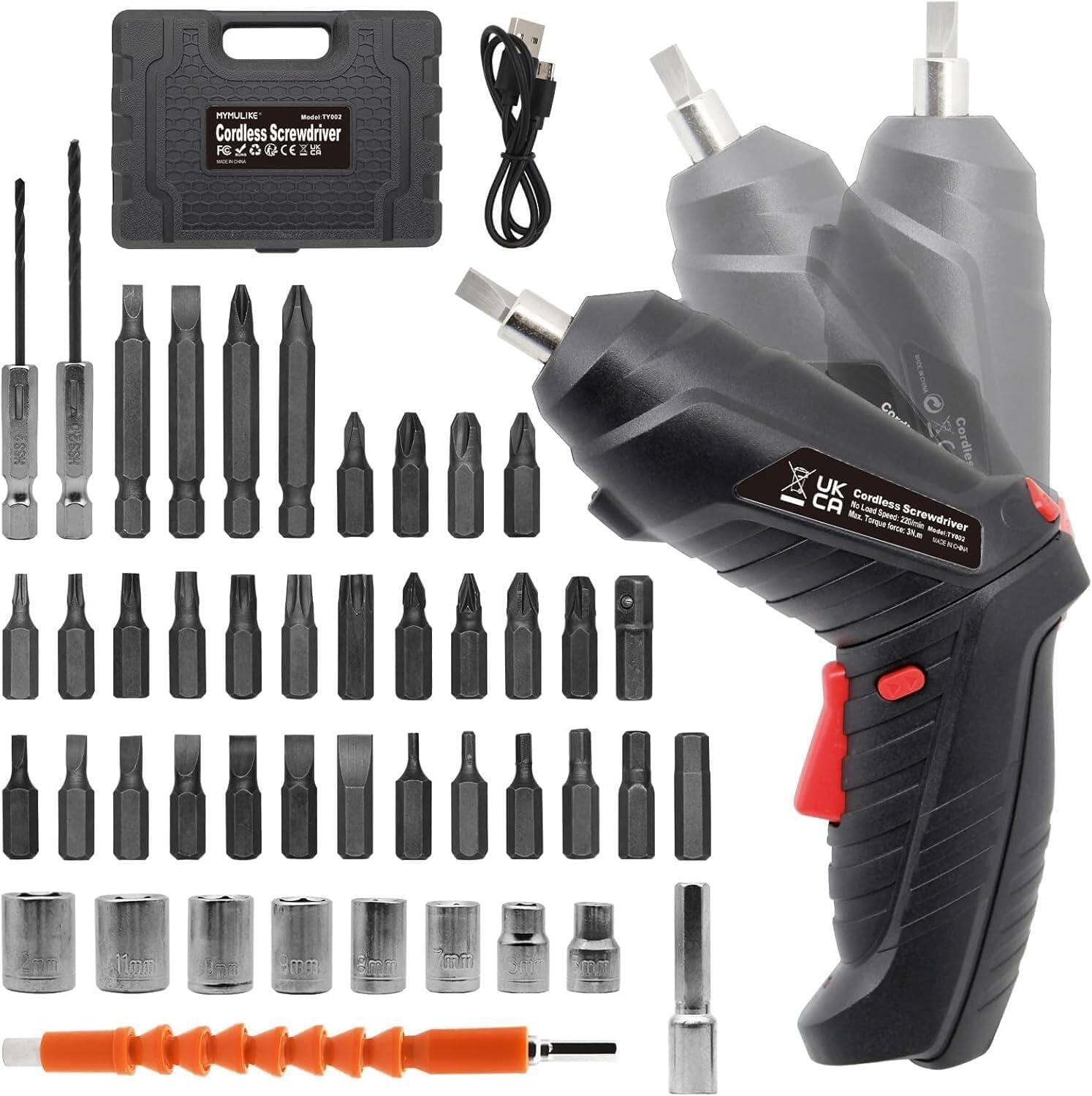 Electric Drill Screwdriver, 48 in 1 Portable Cordless Screwdriver Set Rotated 90 Degrees Electric Screwdrivers Cordless Handle with Led Worklight and Charger for Home Office DIY Tools
