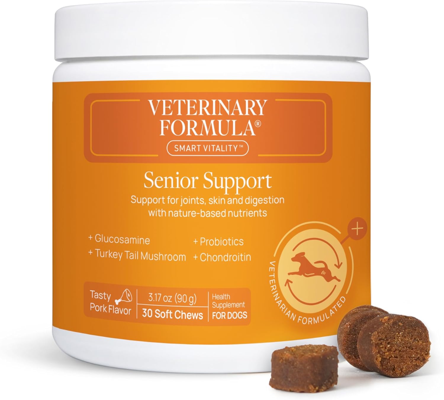 Veterinary Formula Smart Vitality Senior Support Supplement for Dogs - Soft Chews, 30ct - Support Healthy Joints, Skin, Gut, and Immunity with Glucosamine Chondroitin for Dogs
