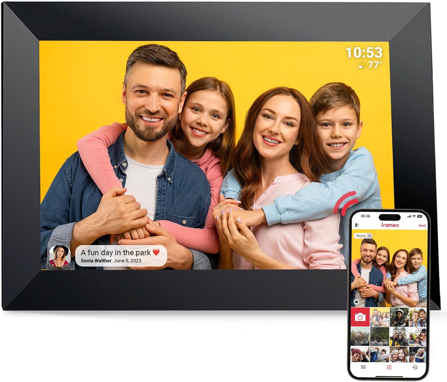 Frameo Digital Picture Frame VESWWE 10.1 IN Digital Photo Frame WiFi 1280x800 IPS Touch Screen 32GB Storage Auto-Rotation Instantly Share Photos and Videos Via the Frameo App