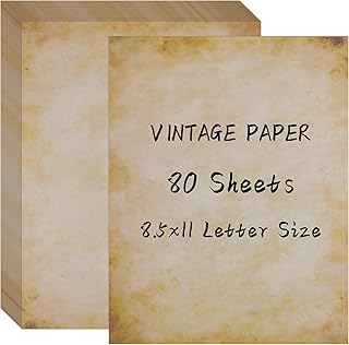 80 Sheets Vintage Paper, 8.5" x 11" Antique Stationary Paper for Writing, Letter Size Printer Paper, Double-sided Aged Parchment Paper for Printing, Decorative Old Look Paper for Invites Resume