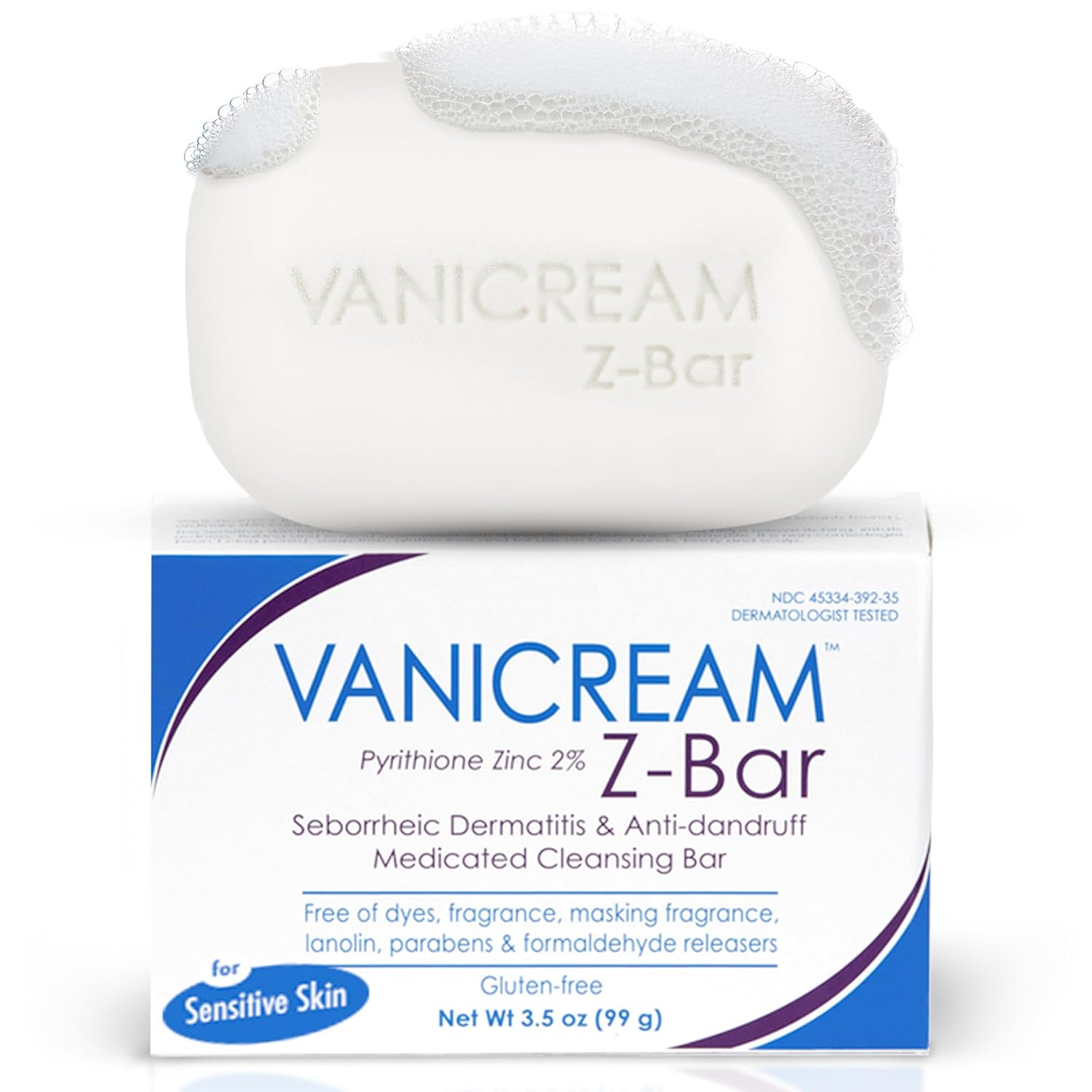 Vanicream Z Bar, Seborrheic Dermatitis & Anti-Dandruff Medicated Bar, 3.5 Oz, Formulated without Common Irritants for Sensitive Skin, 2% Pyrithione Zinc Helps Relieve Itching, Redness & Flaking