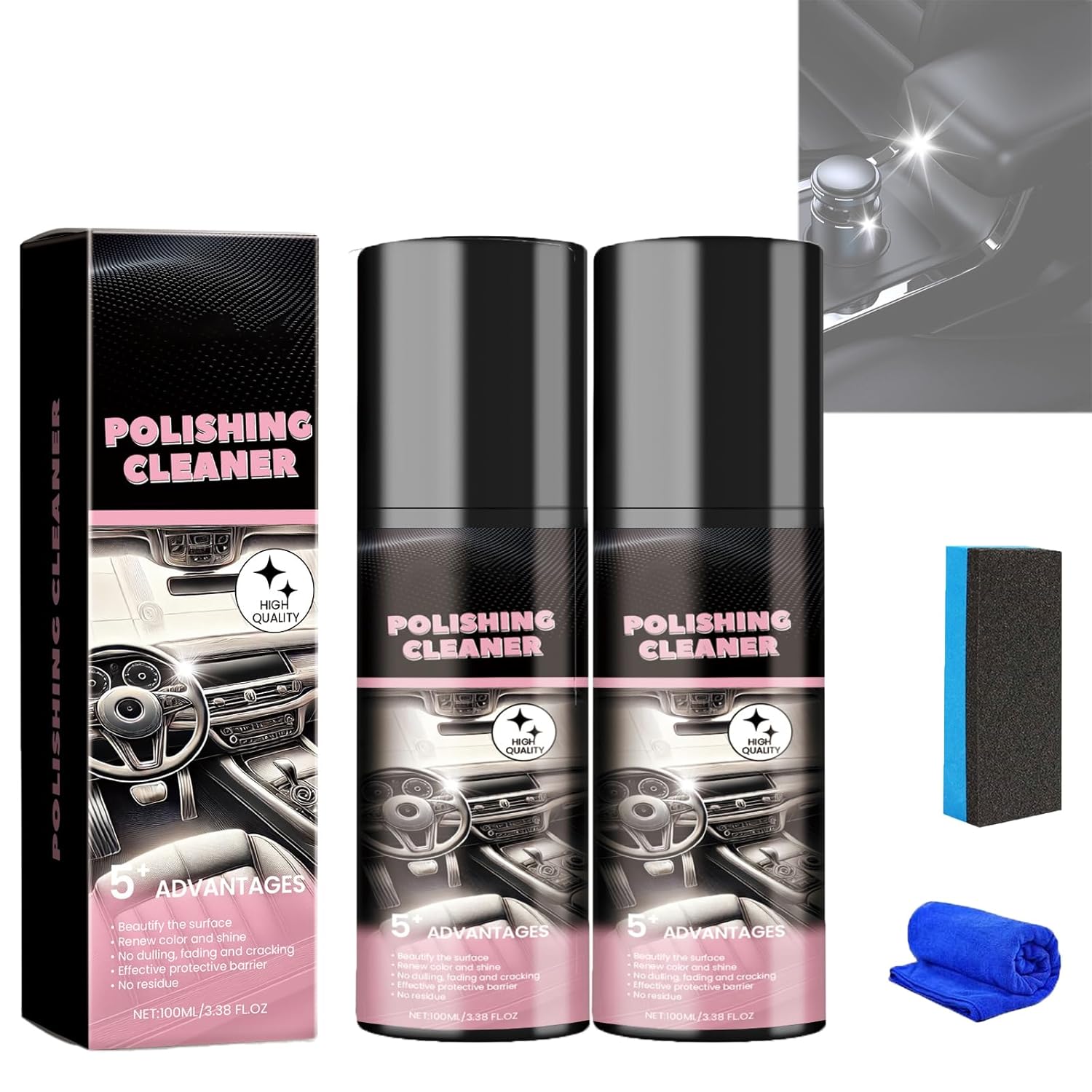 2025 New Polishing Cleaner Car Interior, 100ml Vehicle Interior Polish Interior Detailer Spray,Car Interior Cleaner for Rubber, Leather (2 PCS)