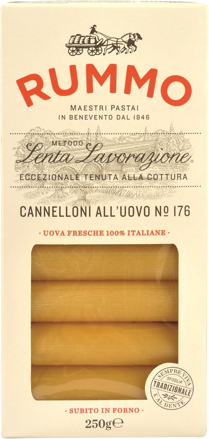 Rummo Egg Cannelloni All'uovo Pasta No.176 - Traditional Italian Pasta Tubes, Expertly Crafted for Rich, Filled Dishes, 250 g (Pack of 1)