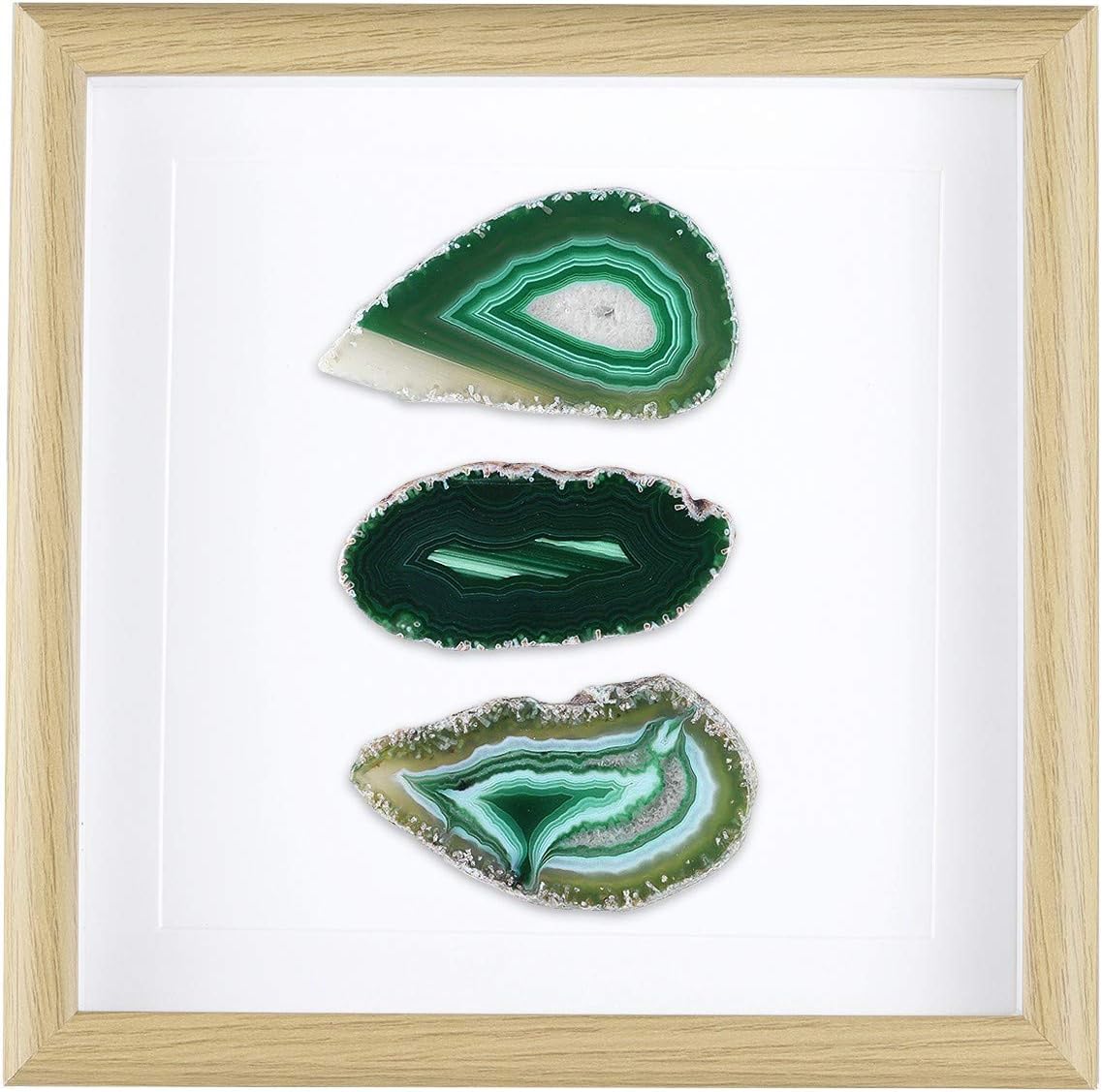 Rockcloud 8.8 inches Framed Agate Slice/Natural Agate Geode Gemstone Wall Decor Living Room Dorm Wedding Wall Art Table Top Display Home Decoration, Green