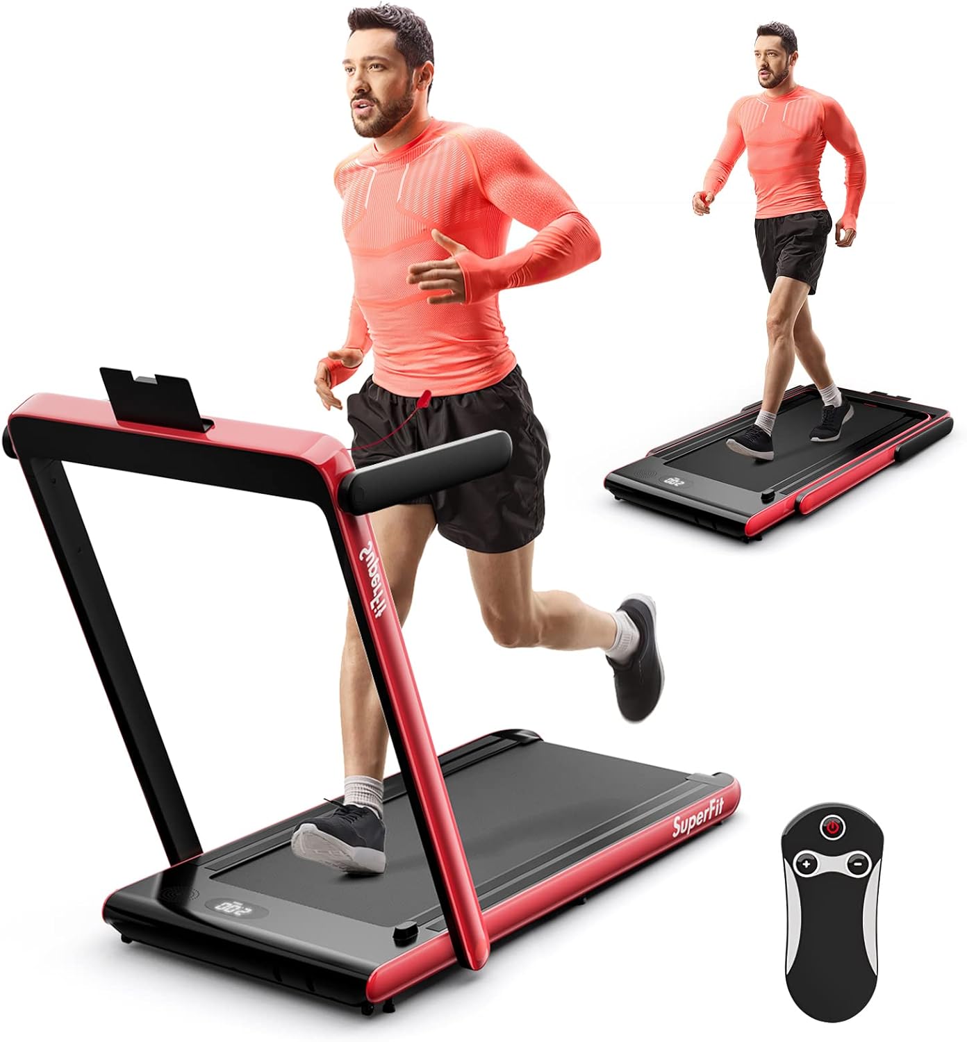 Goplus 2 in 1 Under Desk Treadmill, 2.5HP Superfit Folding Treadmills for Home Office w/Smart APP, Remote Control, LED Display, Bluetooth Speaker, Foldable Walking Jogging Machine (Red)