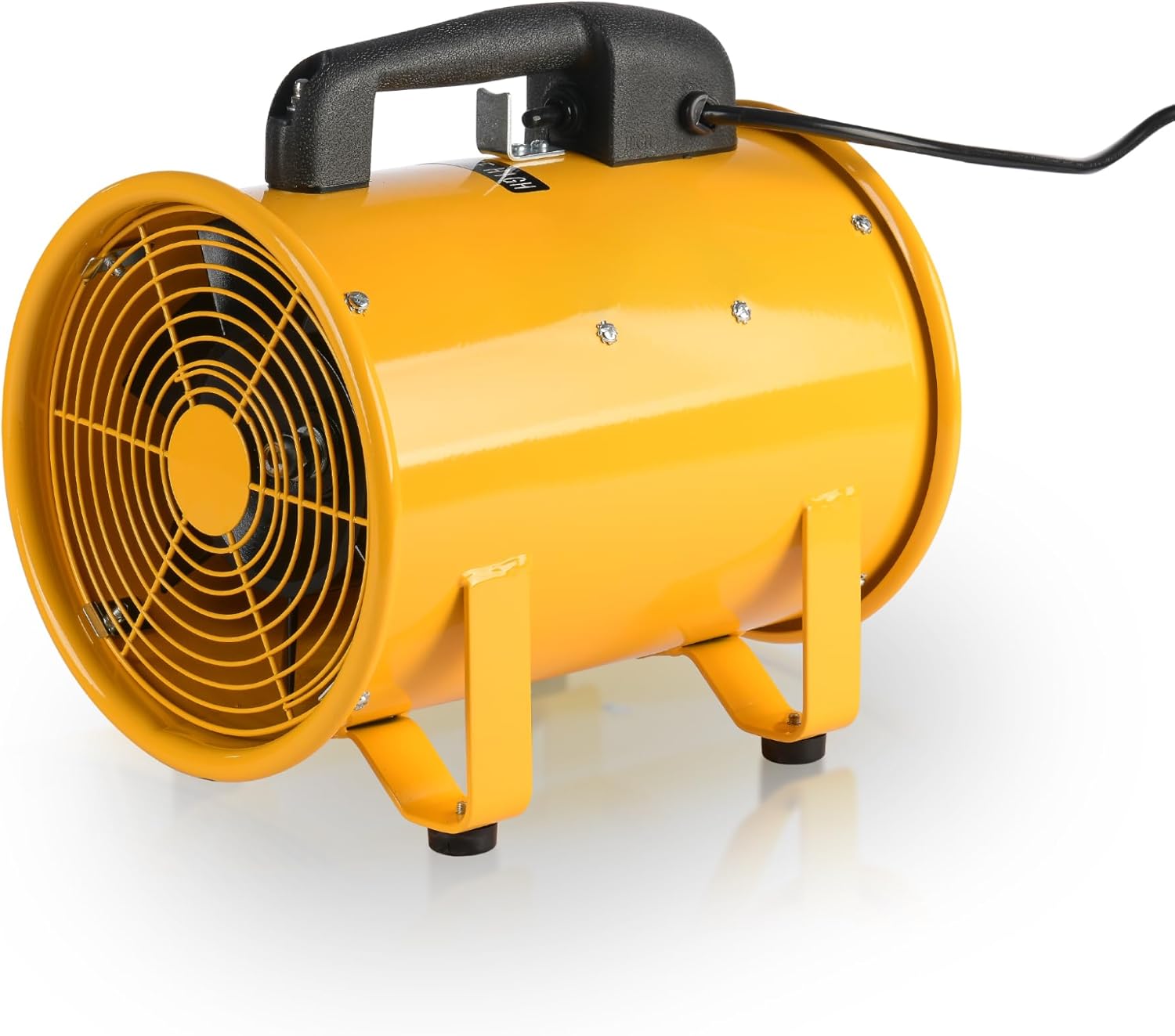 Tech Drive 8 Inch High Velocity Industrial Ventilator, 2 Speeds, Portable Exhaust Axial Fan, Utility Blower Fan, Fume Ventilation Extractor, All Metal Construction, Yellow