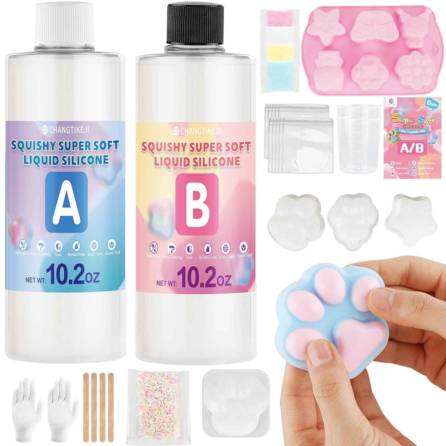 Liquid Silicone for Taba Squishy Kit - 20.4oz Super Soft Silicone Rubber for Squishy Maker, Bubble Free, Faster Fully Cures, DIY Stress Relief Gift Making Kit for Taba Squishy, Molding Cat's Paw
