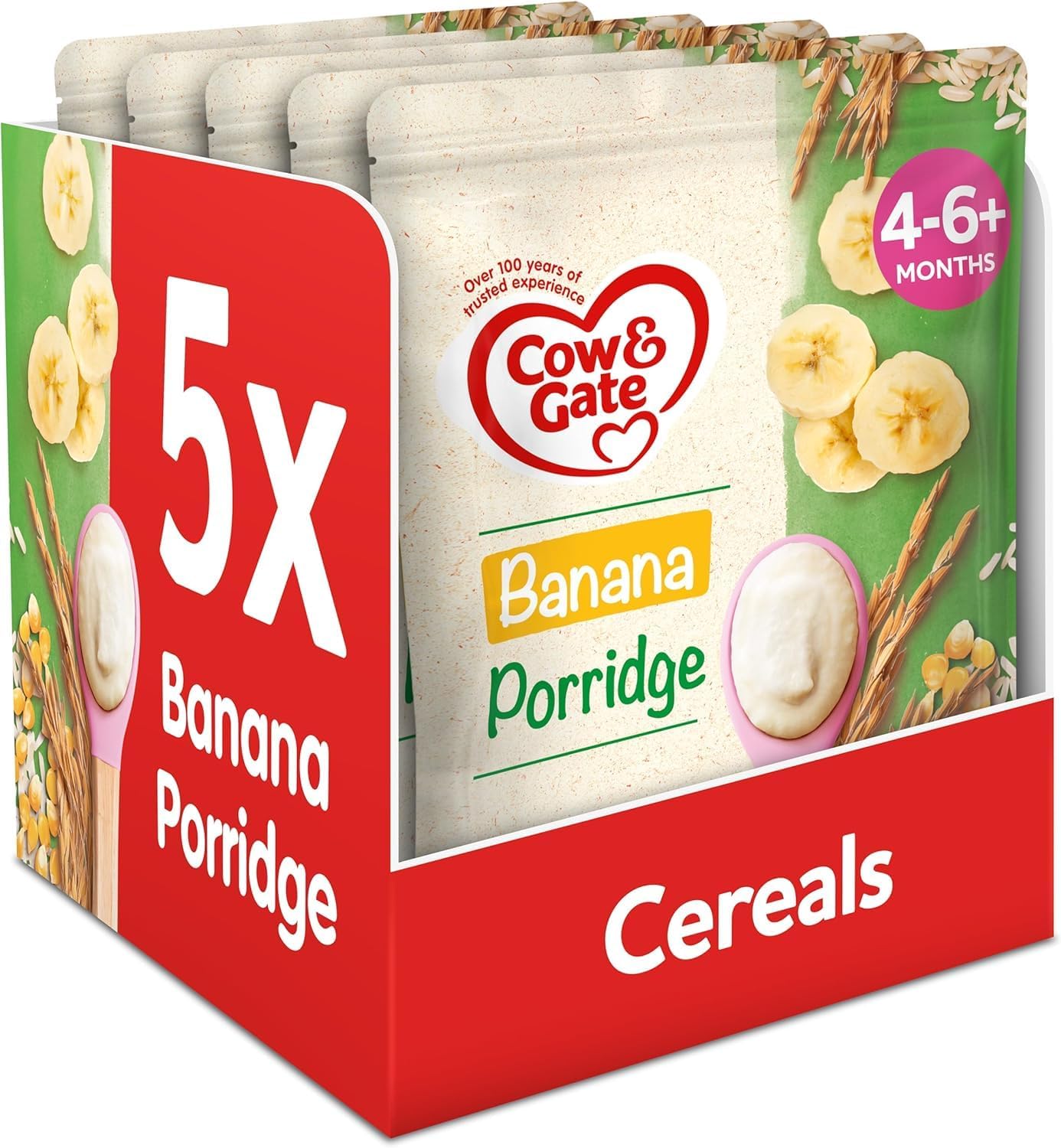 Cow & Gate Banana Porridge Baby Food Cereal, 4-6+ Months, 125g (Pack of 5)