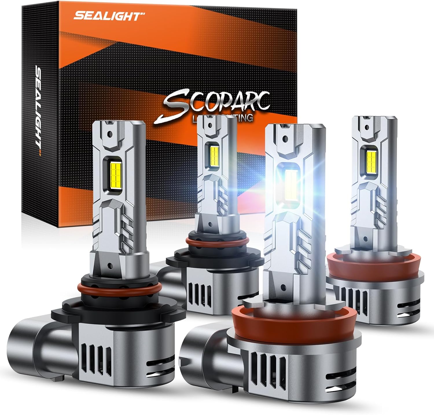 SEALIGHT H11/H9/H8 and 9005/HB3 Fog Lights Combo, 100,000LM Wider Driving Vision, 1:1 Design 9005 H11 Fog Lights, Plug and Play, Pack of 4