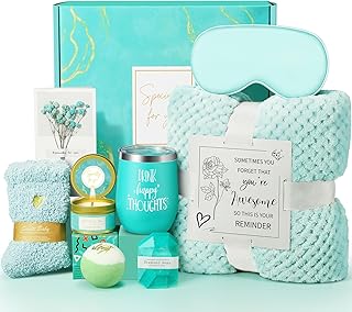 Birthday Gifts for Women, Self Care Gifts, Get Well Soon Gifts, Unique Relaxing Spa Gift Basket with Luxury Flannel Blanket, Gifts for women, Mom, Her, Friends, Sister, Grandma