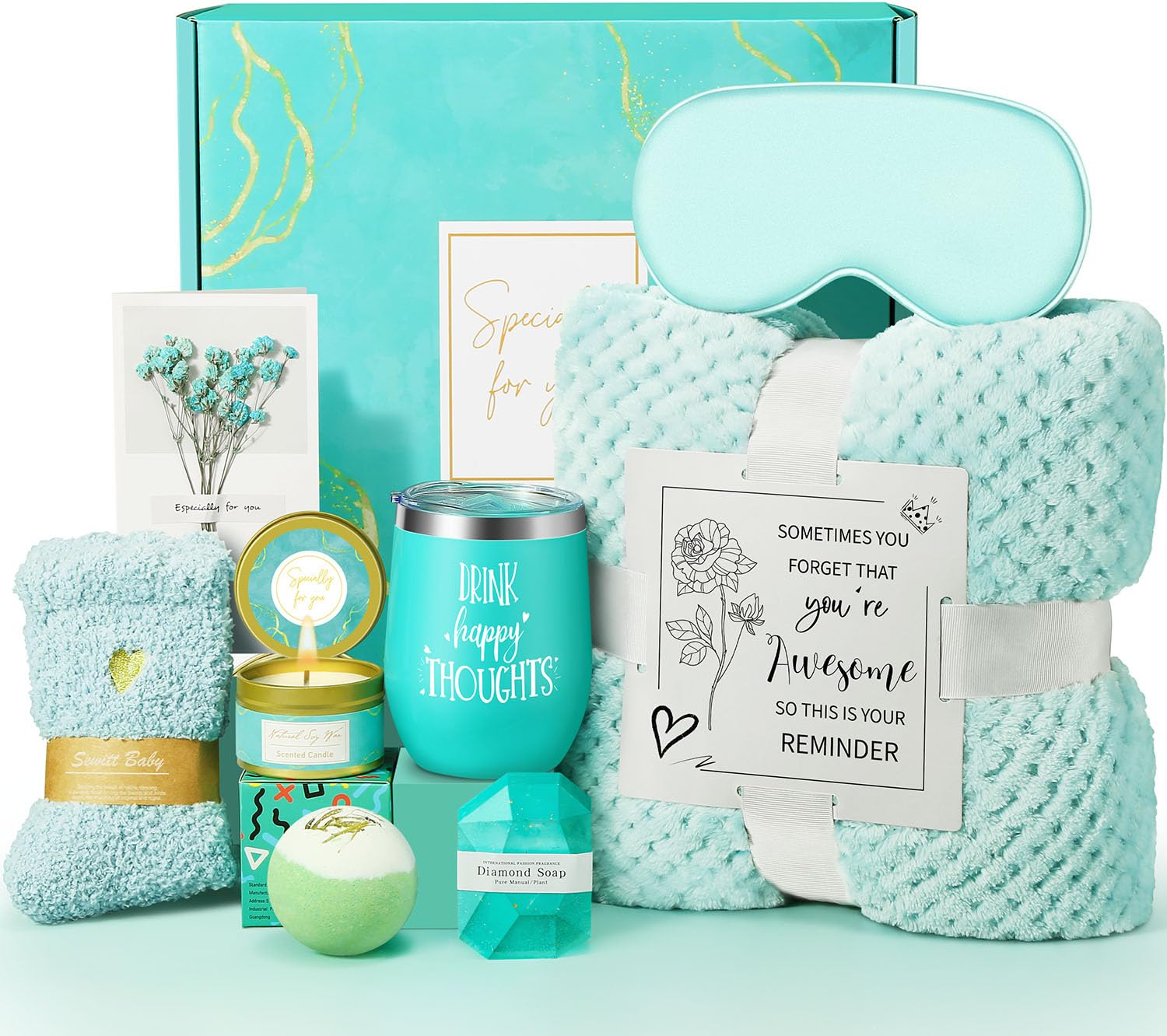 Birthday Gifts for Women, Self Care Gifts, Get Well Soon Gifts, Unique Relaxing Spa Gift Basket with Luxury Flannel Blanket, Gifts for women, Mom, Her, Friends, Sister, Grandma