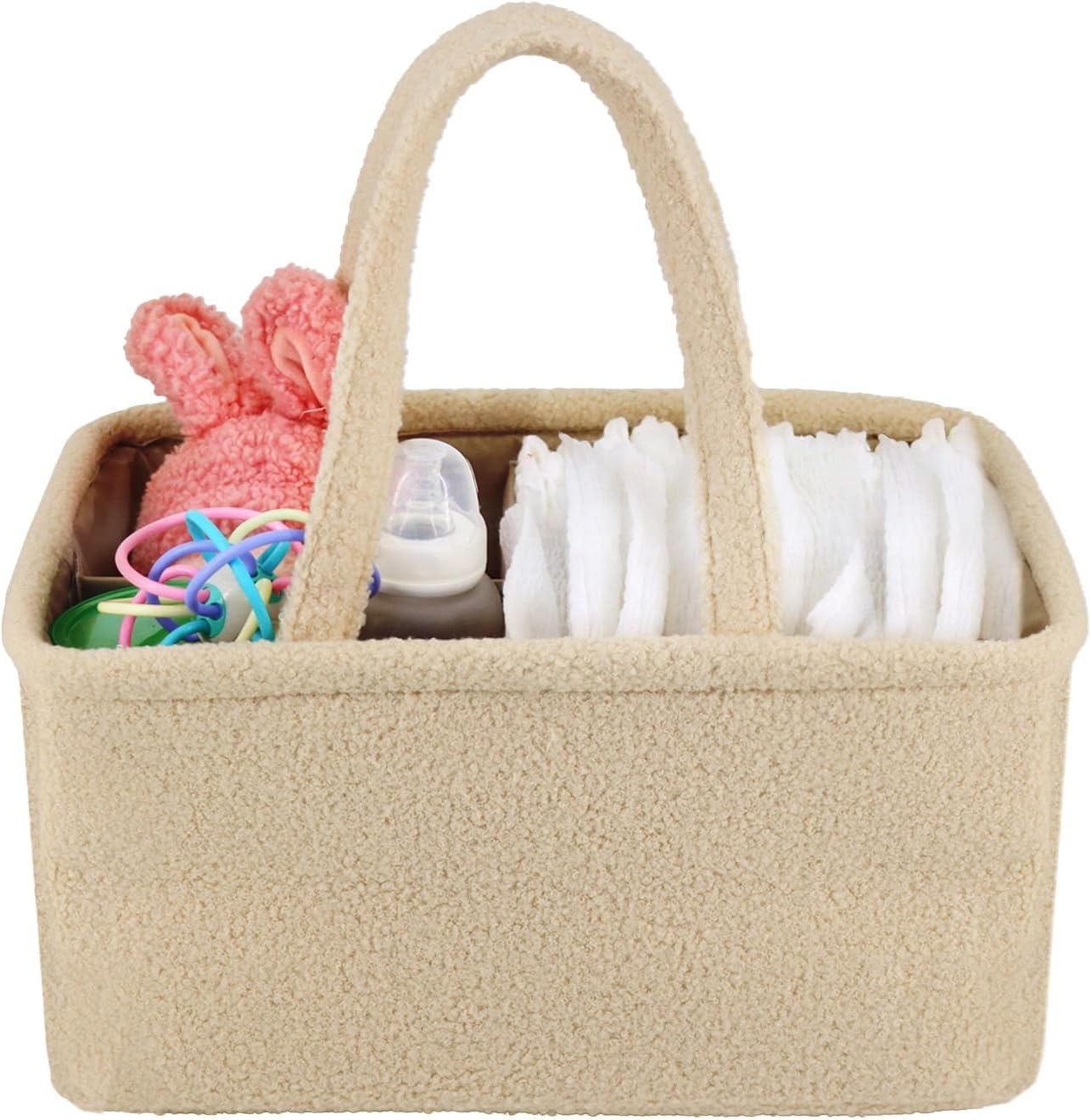 PEEKABOO Teddy Nappy Caddy Organiser - Beige, Baby Shower Gifts, Newborn Essentials, New Baby Gifts (UK Company)