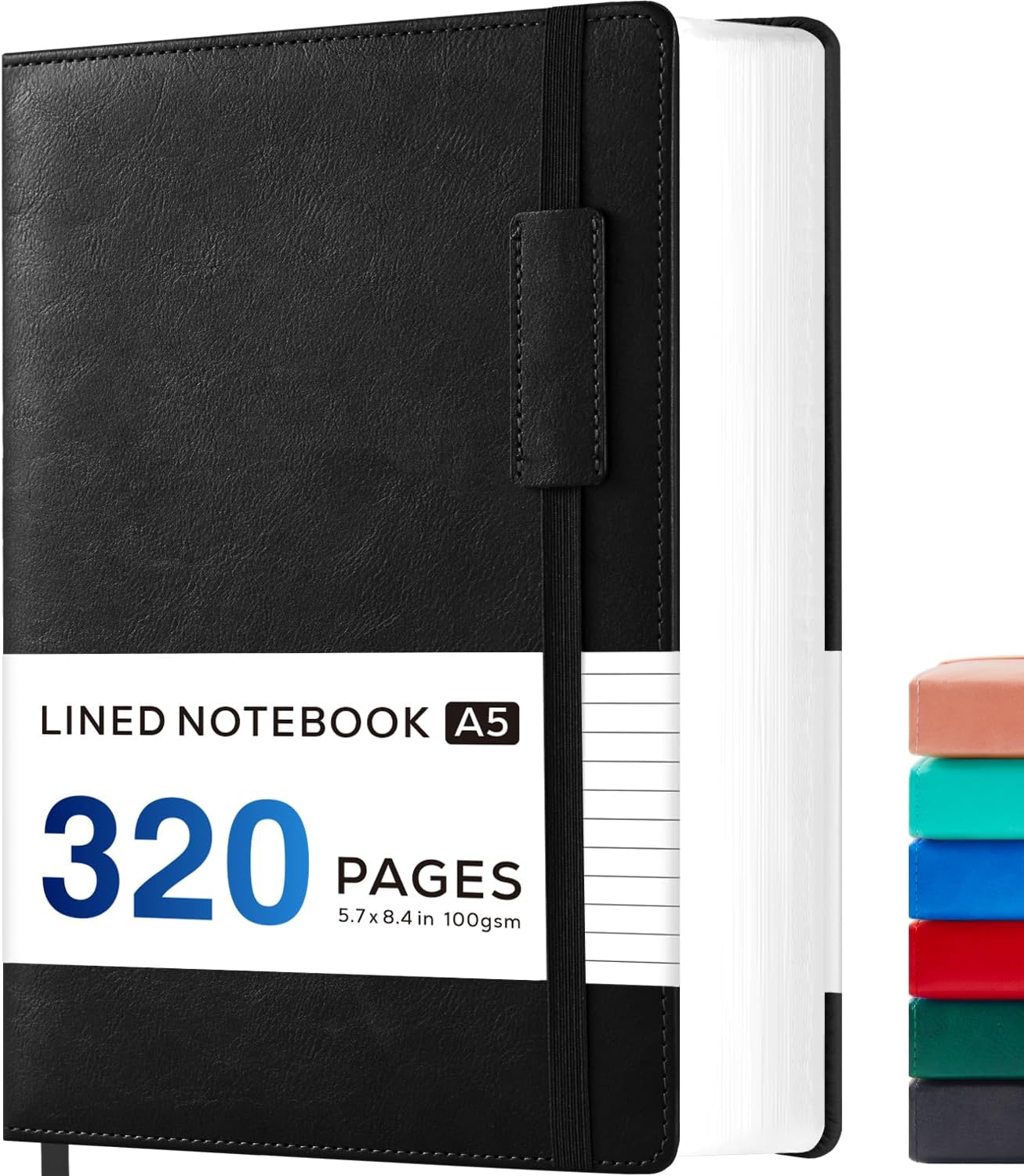 NIRMIRO A5 Notebook Hardback, Leather Journal Notebook Notepad with 320 Pages 100gsm Thick Paper, No Bleed, Lined Journals Note books for Women Men Writing Work, Black, 14 x 21 cm