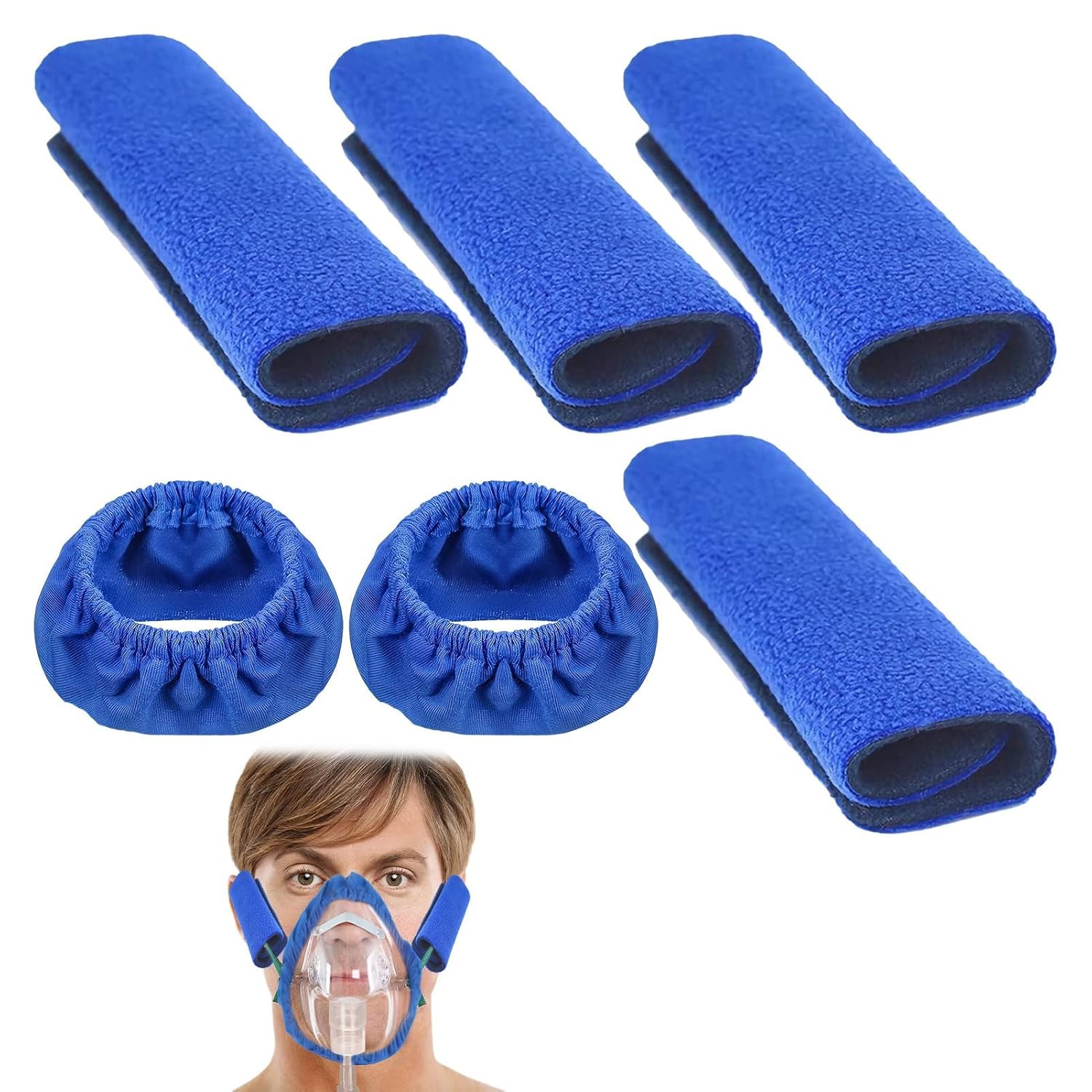 CPAP Mask Liners,6 PCS Cpap Accessories (2PCS Sleep Apnea Mask Liners,4PCS CPAP Anti-Indentation Pads) CPAP Strap Covers,Sleep Apnea Mask Liners for CPAP,Suitable for Full-Face Cpap Masks(Blue)