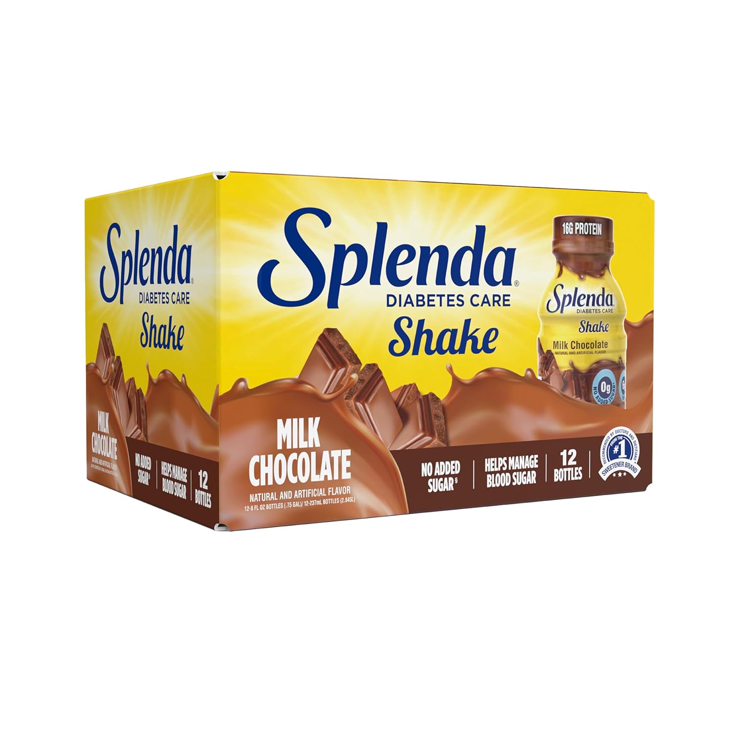 SPLENDA Diabetes Care Shakes - Meal Replacement Shake, 8 Fluid Ounces Per Bottle (Milk Chocolate, 12 Pack)
