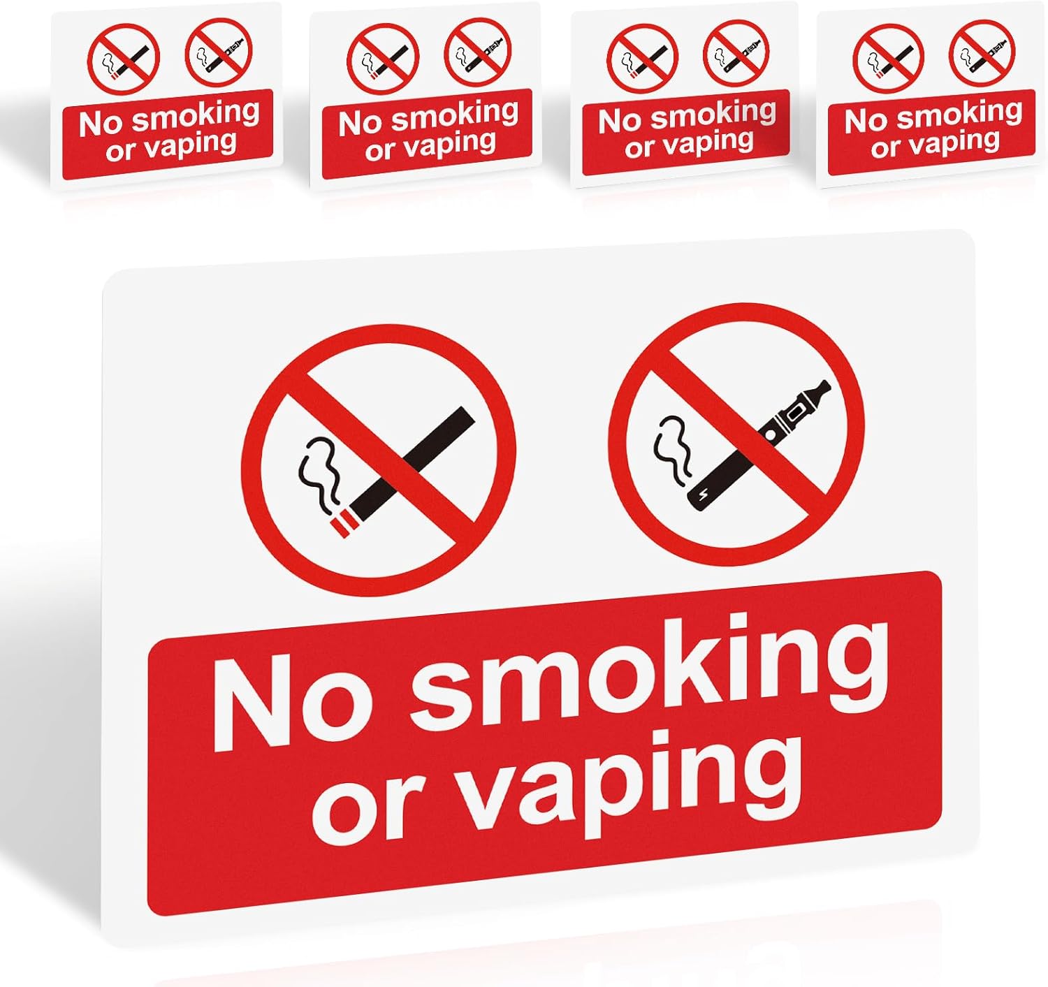 No Smoking or Vaping Sign – 5 Pack, 180x135mm Self-Adhesive Vinyl Sticker, UV Print, Waterproof, Matte Finish, EN ISO 7010 Compliant for Indoor & Outdoor Use