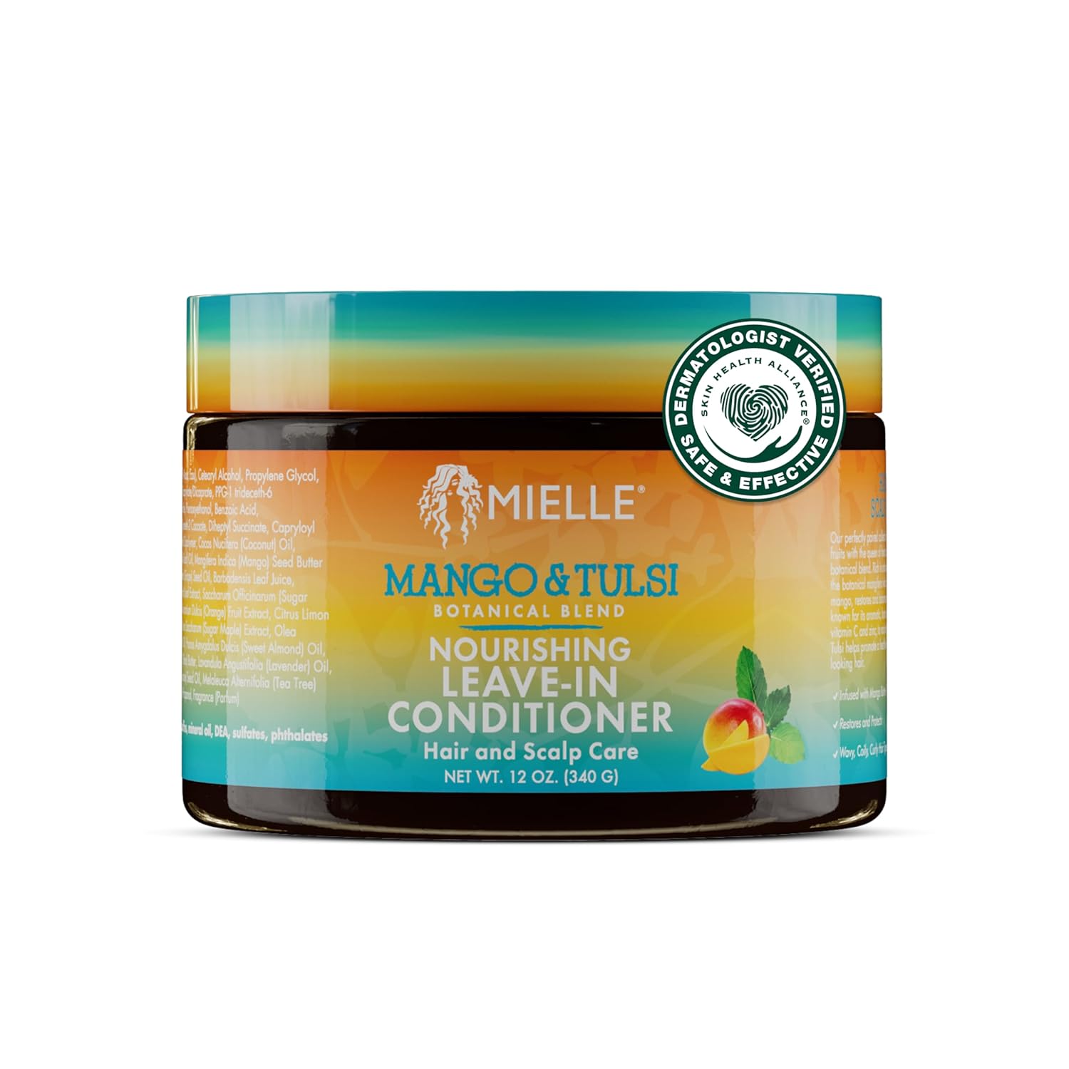 Mielle Organics Mango & Tulsi Nourishing Leave In Conditioner for Curly Hair - Moisturizing Leave In Conditioner with Breakage Protection & Scalp Nourishment - Detangles & Reduces Frizz (12 Oz)