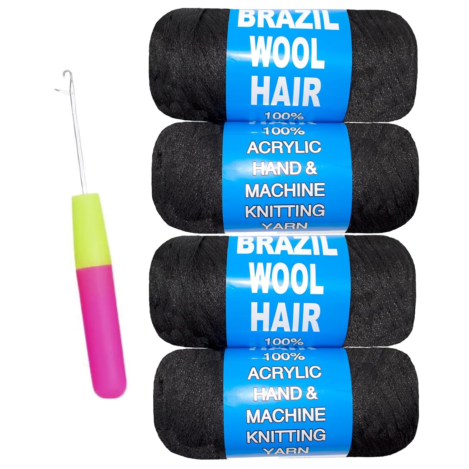 4 Roll Natural Black Brazilian Wool Hair Yarn for Jumbo Braids Braiding Hair for Soft Faux Locs Goddess Locs Hair Extension Senegalese Twist Crochet Hair for Black Women (Natural Black, 4Roll)