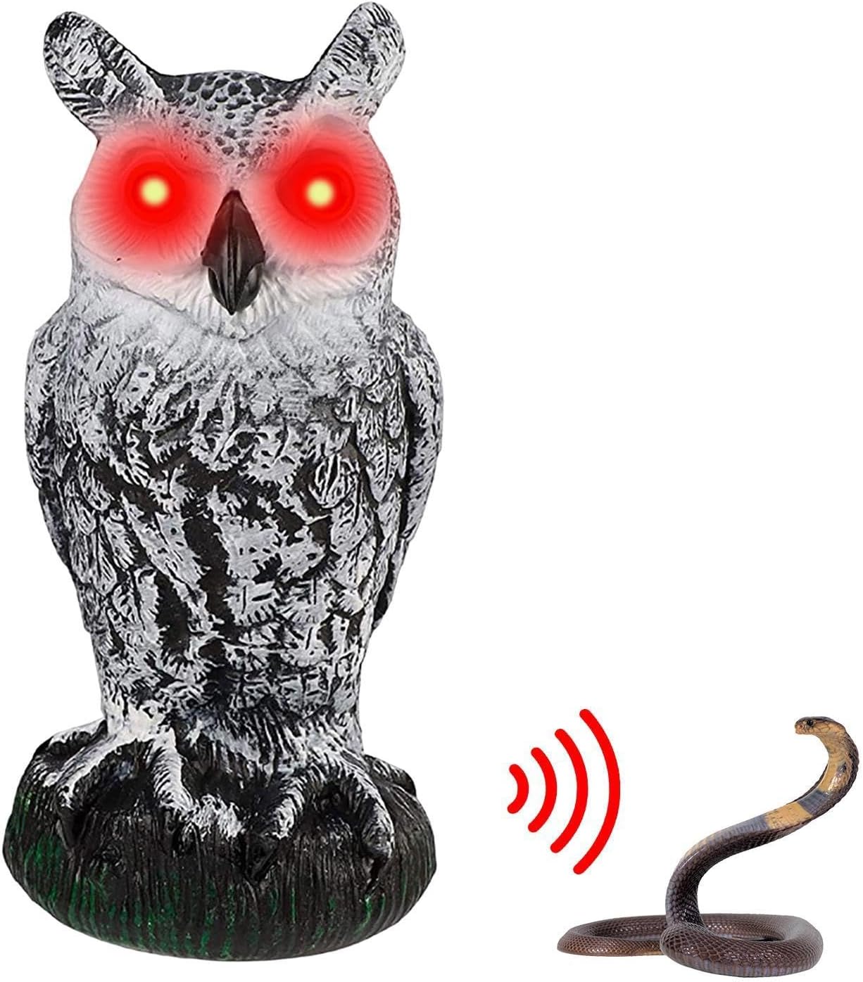 Naqqios Horned Owl - Realistic Owl Decoy, Owl Scarecrow | past Control Owl With Flashing Eyes, Frightening Sound Motion Detector, Horned Owl Decoy, Owl Statue Scare Birds Away For Garden Yard Outdoor