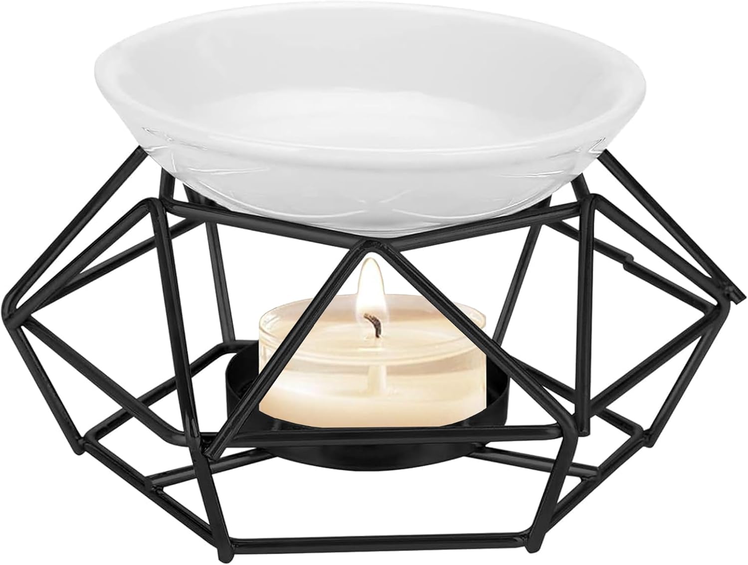 Candle Aroma Burner, Metal Essential Oil Burner Wax Melt Burner with Ceramic Bowl, Geometric Ceramic Essential Oil Candle Holder Home Office Decoration