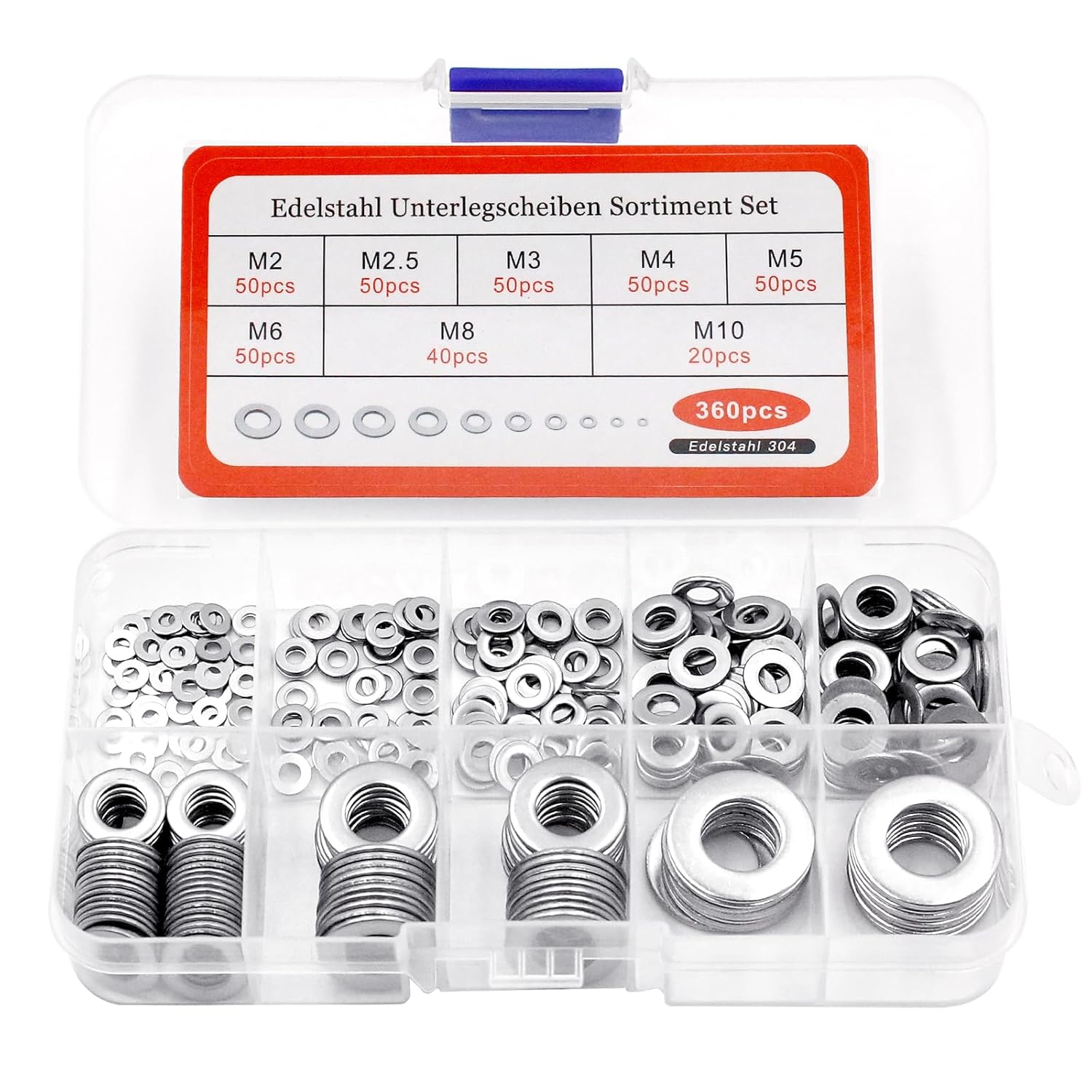 360 Pcs Flat Washer, Stainless Steel Washers for Bolts, 8 Sizes Metal Washers for Screws M2-M10, Home Automotive Shop Factories Repair Construction
