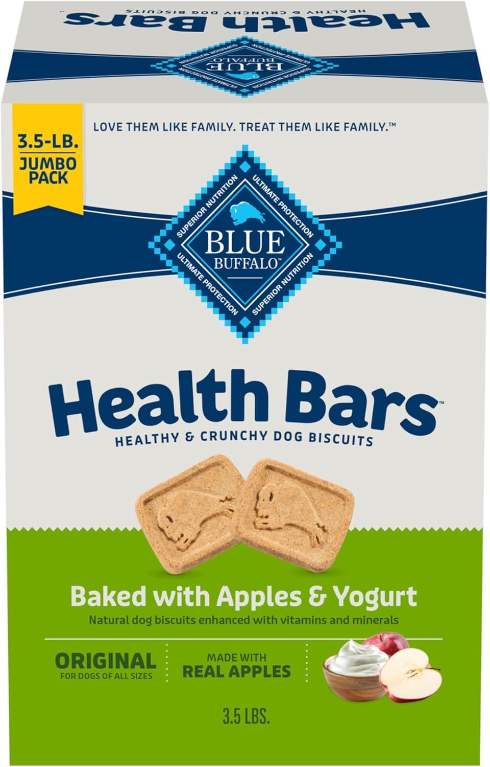 Blue Buffalo Health Bars Oven-Baked with Natural Ingredients, Apples & Yogurt Crunchy Dog Biscuits, 3.5 lbs.