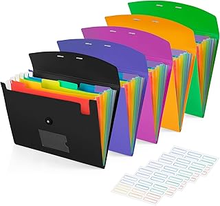5 Pack 7-Pockets Expanding File Folder Accordion File Organizer, A4 Letter Size Paper Document Receipt Holder for School Office Supplies