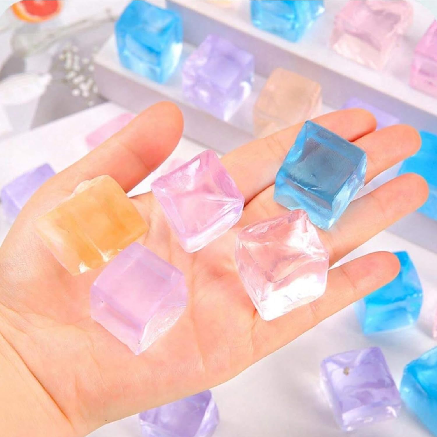 Mini Ice Cube Squeeze Toys: 8 Pcs Stress Relief Fidget Squishy Stress Balls - Soft Elastic Sensory Toys for Relaxation and Focus - Reusable Squeeze Stress Relief Toys (Random Colors)