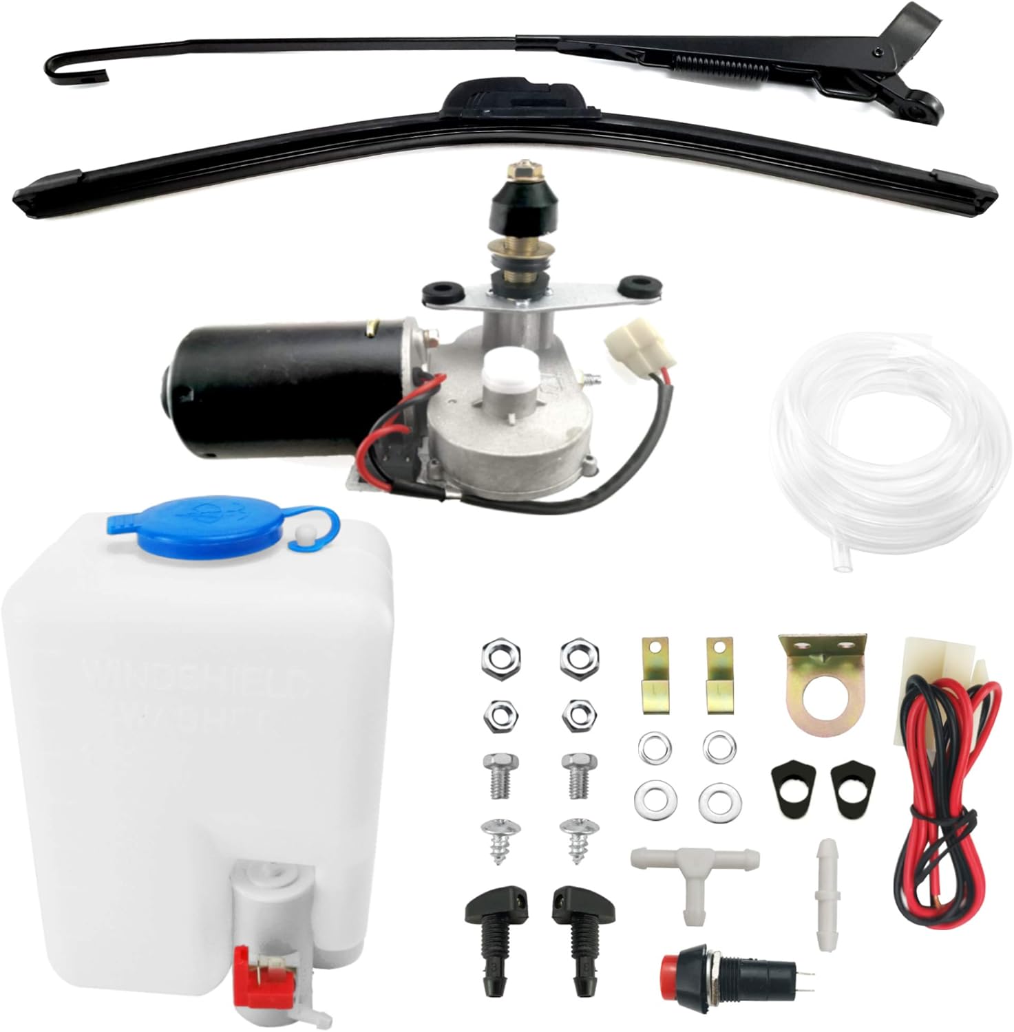 Electric UTV Windshield Wiper Kit, 12V Electric Motor, Universal Power Wiper Kit (90° Wipe Sweep) with Washer Pump Kit for Polaris Ranger RZR 800/900/1000, Can Am Commander, Honda Pioneer, Kawasaki