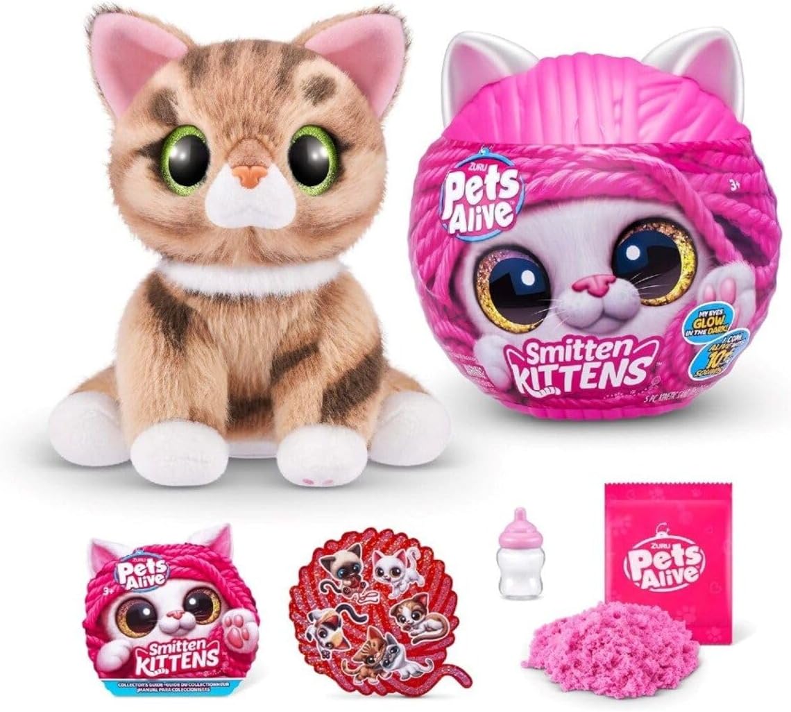 Pets Alive Smitten Kittens Ginger, Surprise Kitten Plush, Ultra Soft Plushies, Interactive Toy Pets, Electronic Pet Kitten, Ages 3+ (Ginger)