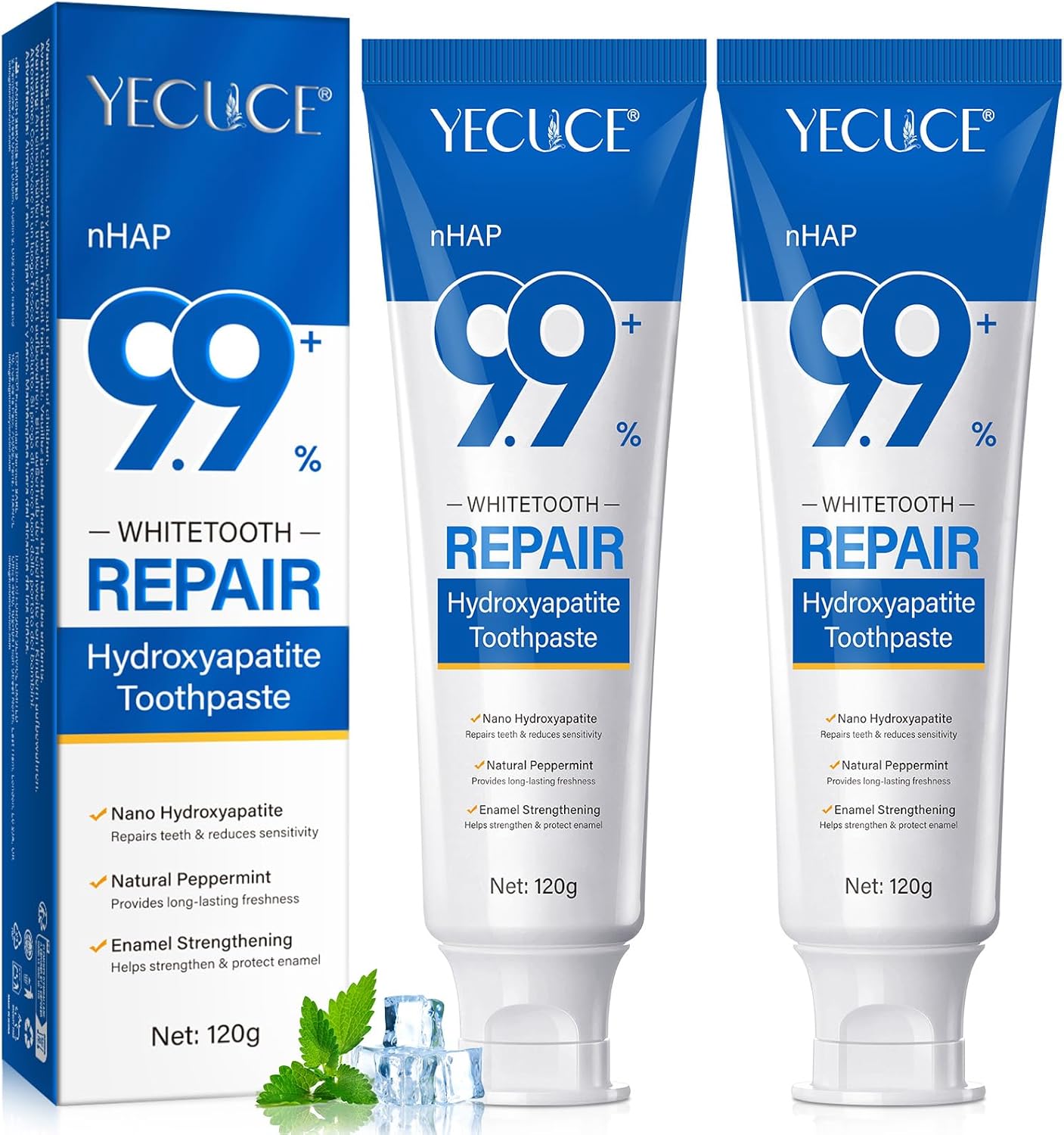 Hydroxyapatite Toothpaste Regenerate 9.9% Hydroxyapatite Enamel Care Toothpastes Fluoride-Free Formula with Gentle Mint Repair Sensitivity Relief Cavity Prevention Long-Lasting Fresh Breath (2pcs)